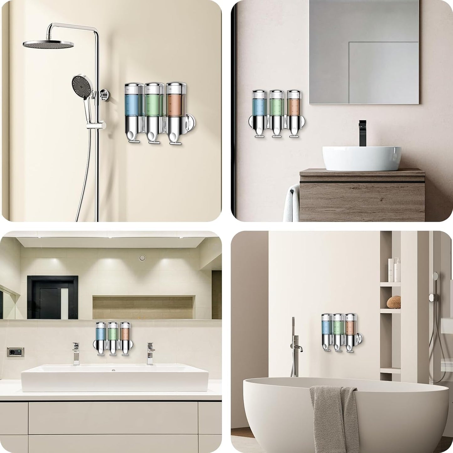 Wall Mounted White Bathroom Lotion & Soap Dispenser Organizer NEW