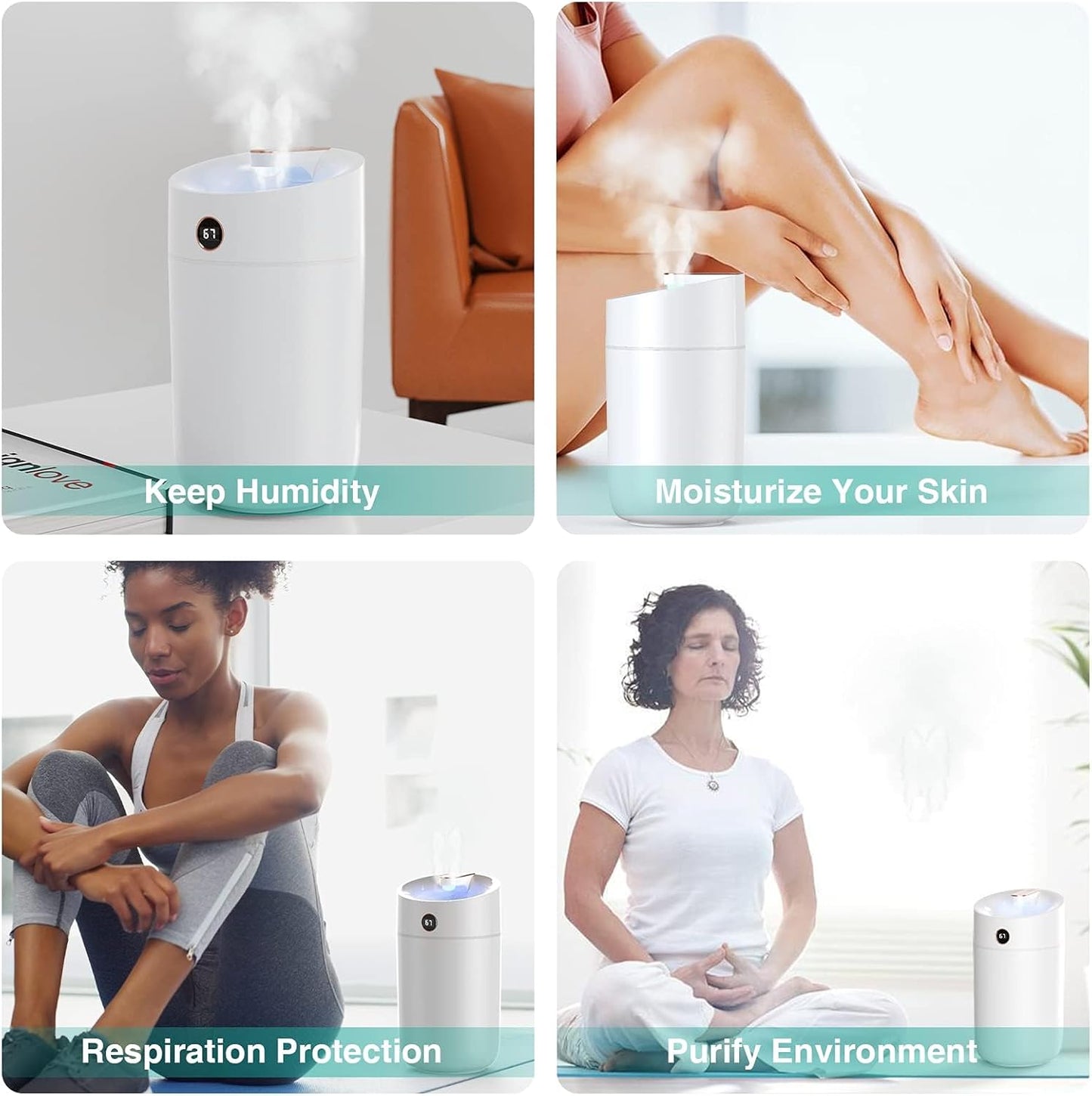 3L Cool Mist Humidifier with Humidity Monitoring for Single Rooms in White DEMO