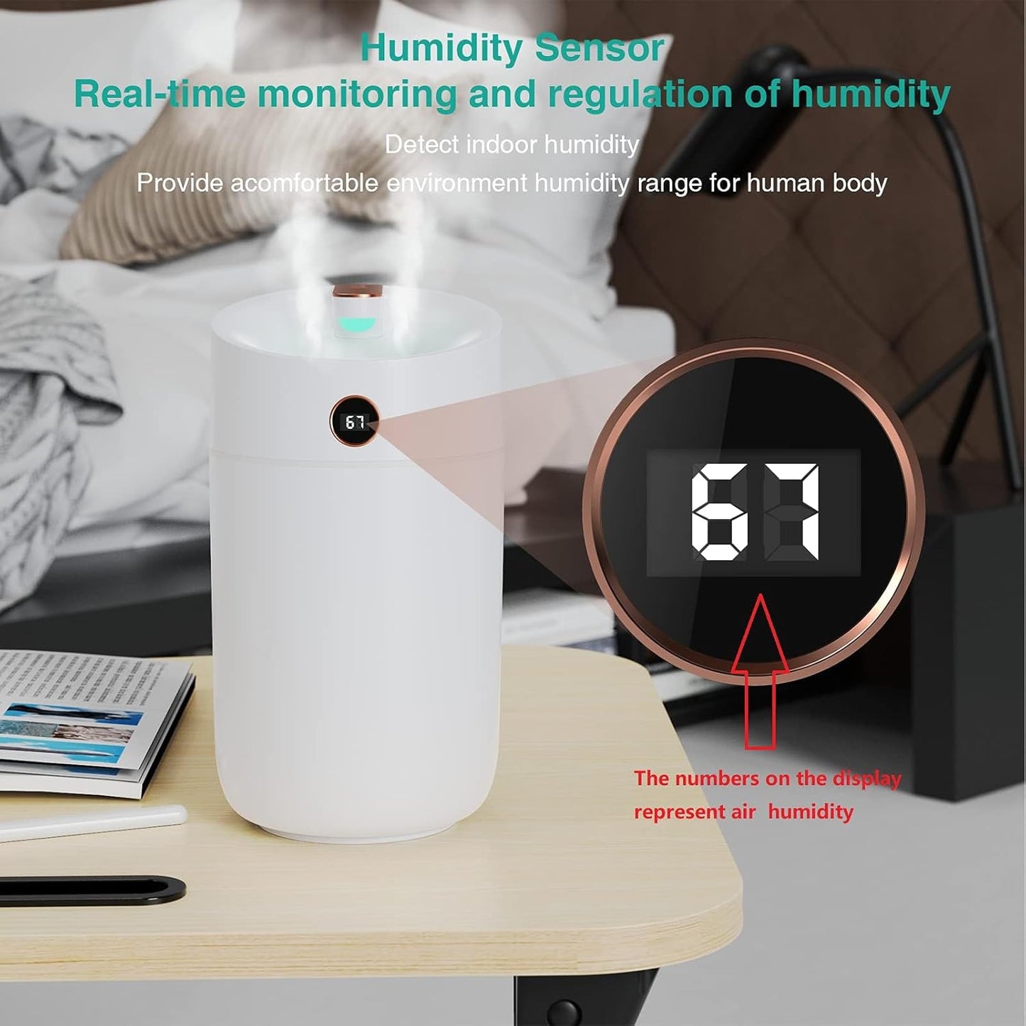 3L Cool Mist Humidifier with Humidity Monitoring for Single Rooms in White DEMO