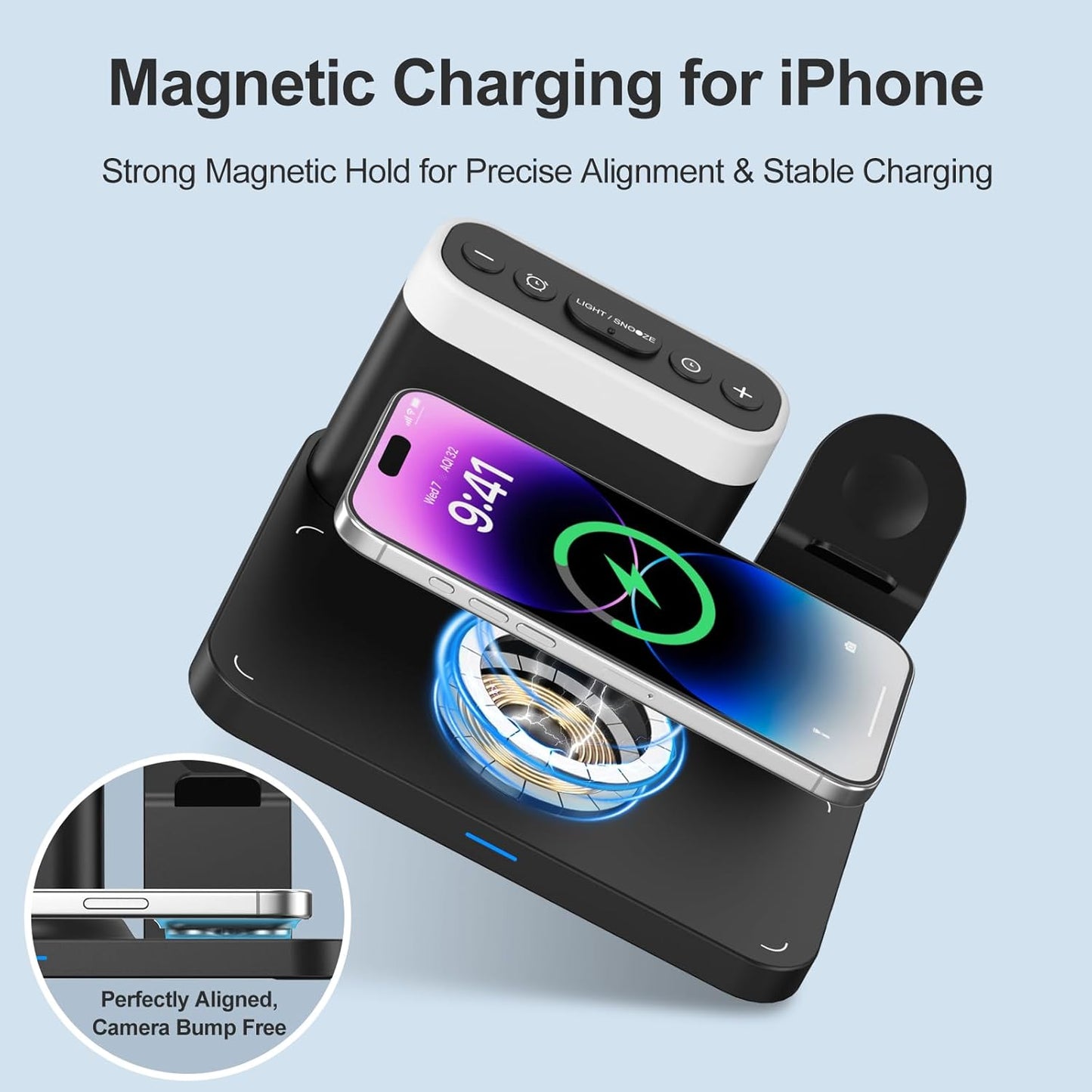 ANJANK 5-in-1 Wireless Charging Station with Alarm Clock - Black Dock DEMO