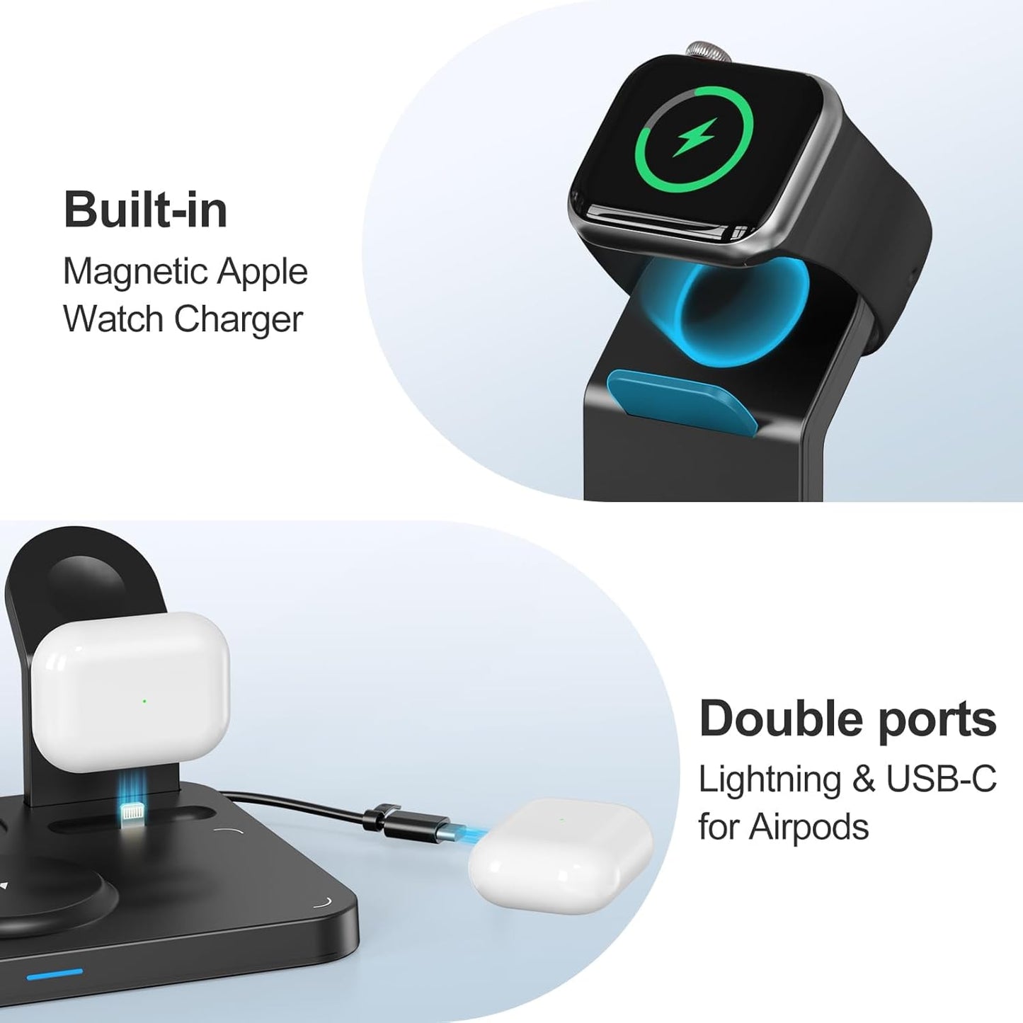 ANJANK 5-in-1 Wireless Charging Station with Alarm Clock - Black Dock DEMO