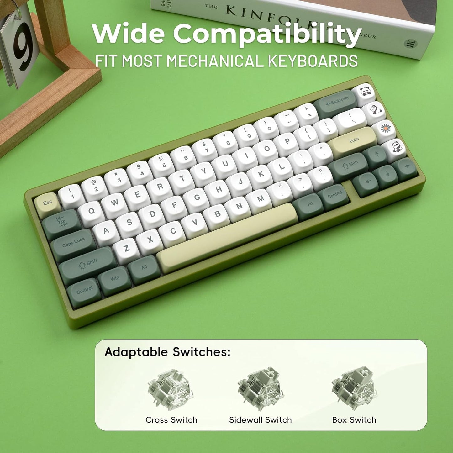 VXV Green Profile Matcha Panda PBT Dye-Sublimated Keycaps Set, 143-Key NEW