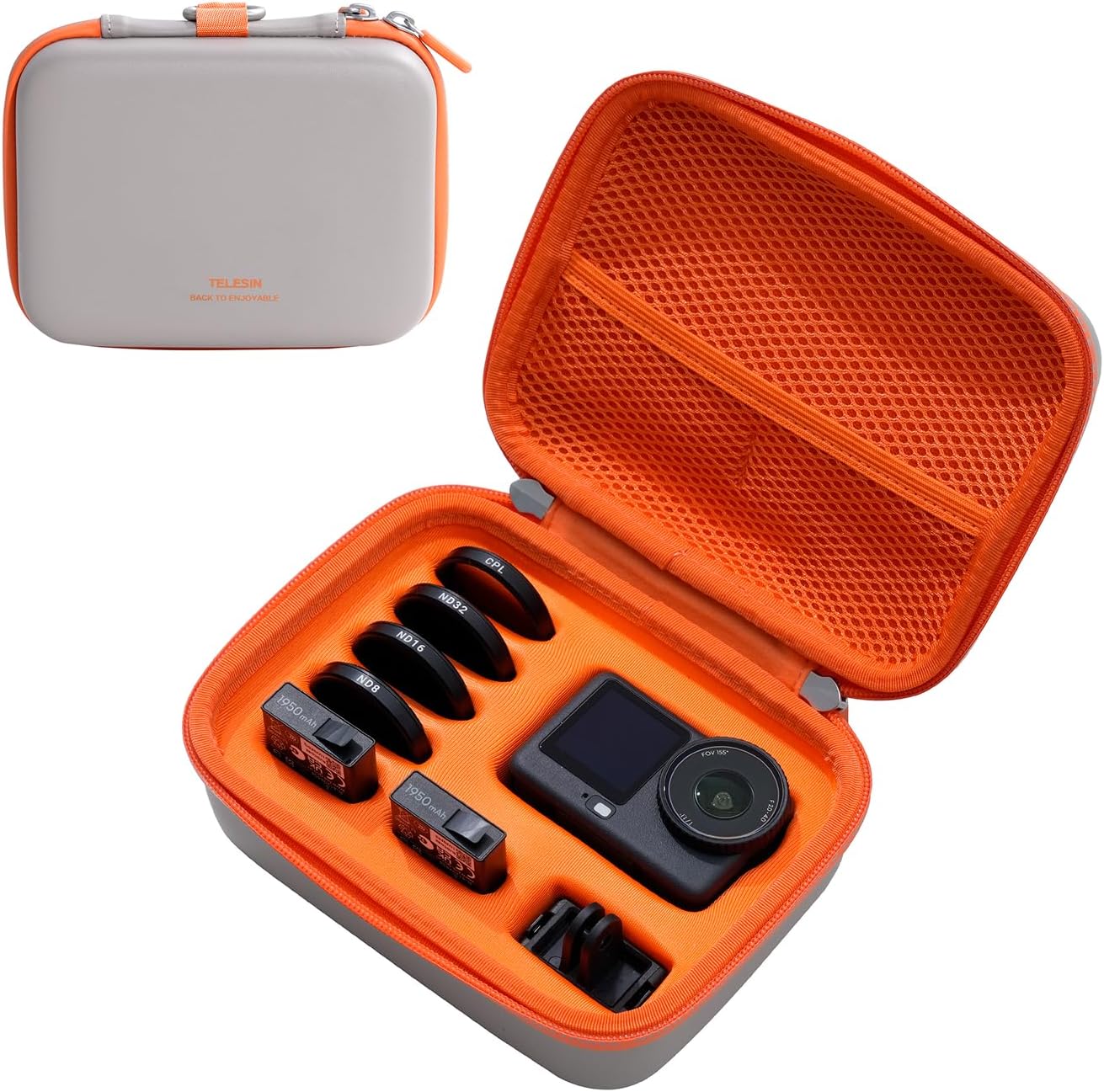 TELESIN Compact Camera Case for DJI Osmo Action Grey Size 170mm x 125mm NEW