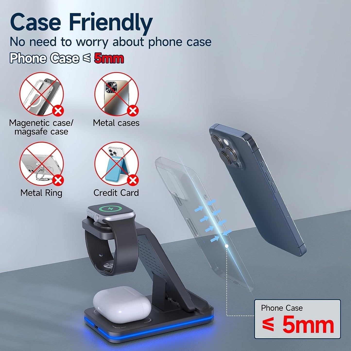 MANKIW 3-in-1 Wireless Charging Station for iPhone, Apple Watch & AirPods NEW