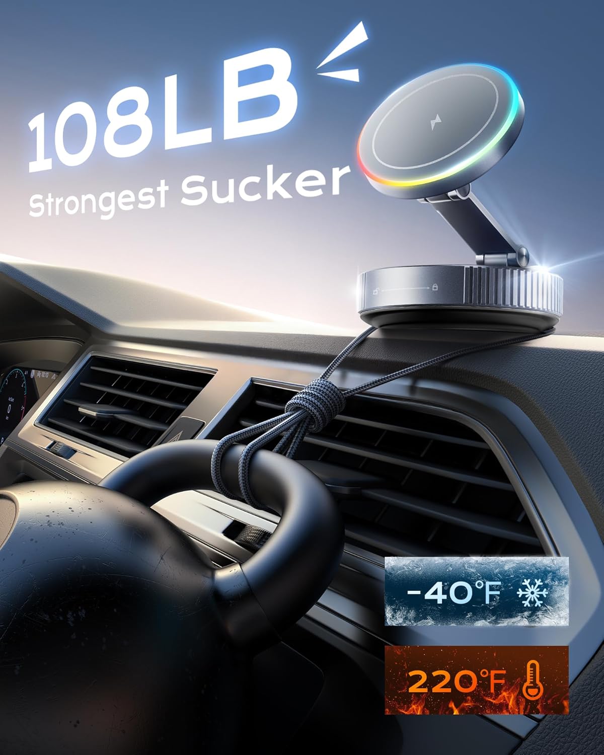 Magnetic Wireless Car Charger 360° Adjustable Vacuum Holder for Smartphones DEMO