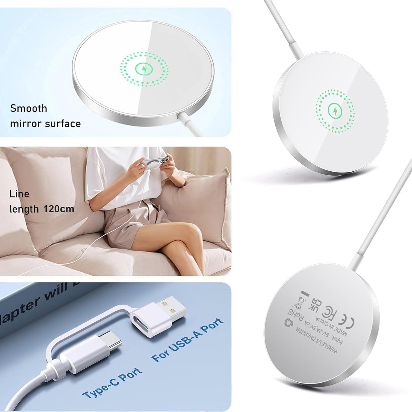 15W Wireless Charging Pad for iPhone - Fast Induction Charger in White DEMO