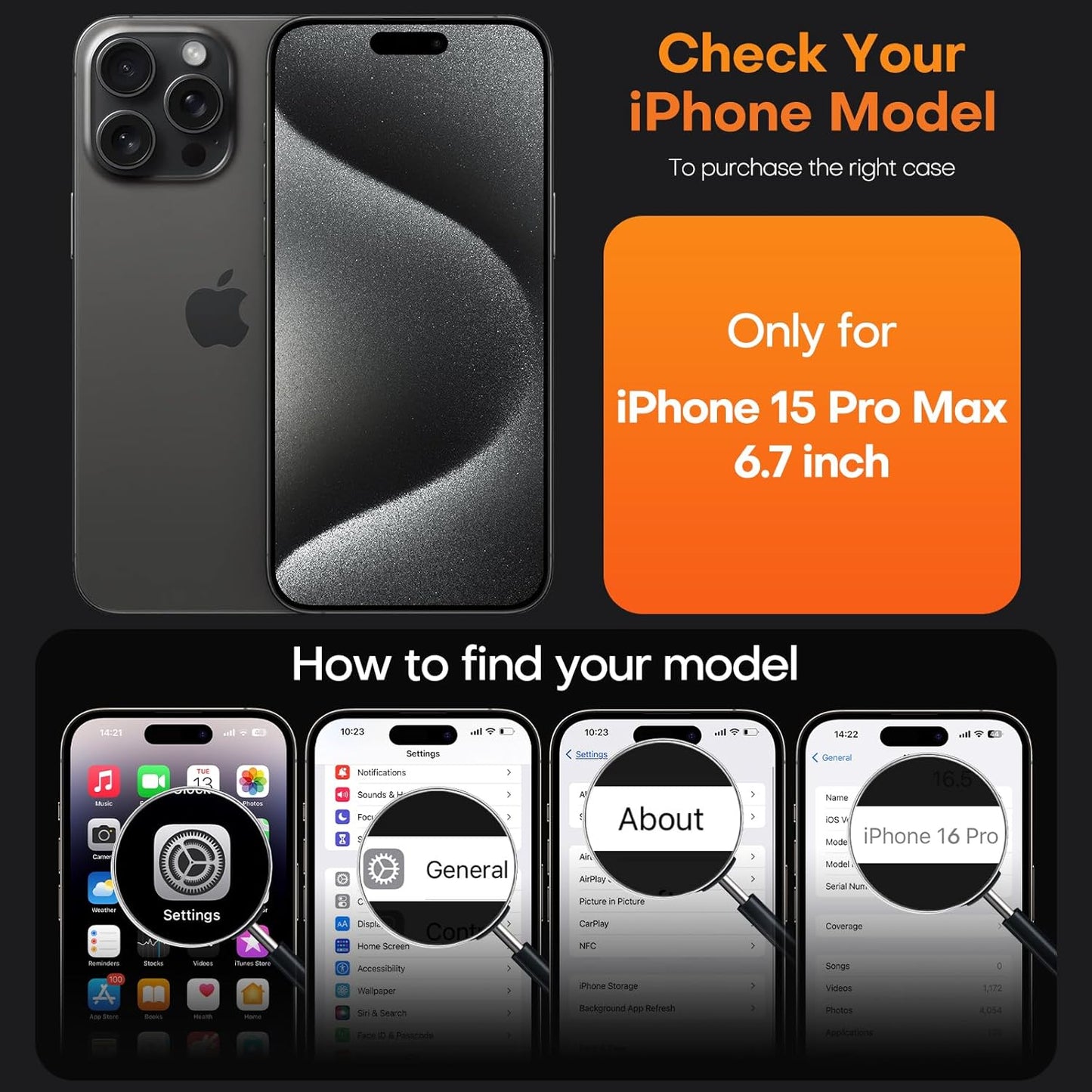 TAURI Protective Black Phone Case for iPhone 15 Pro Max 6.7" - Durable NEW