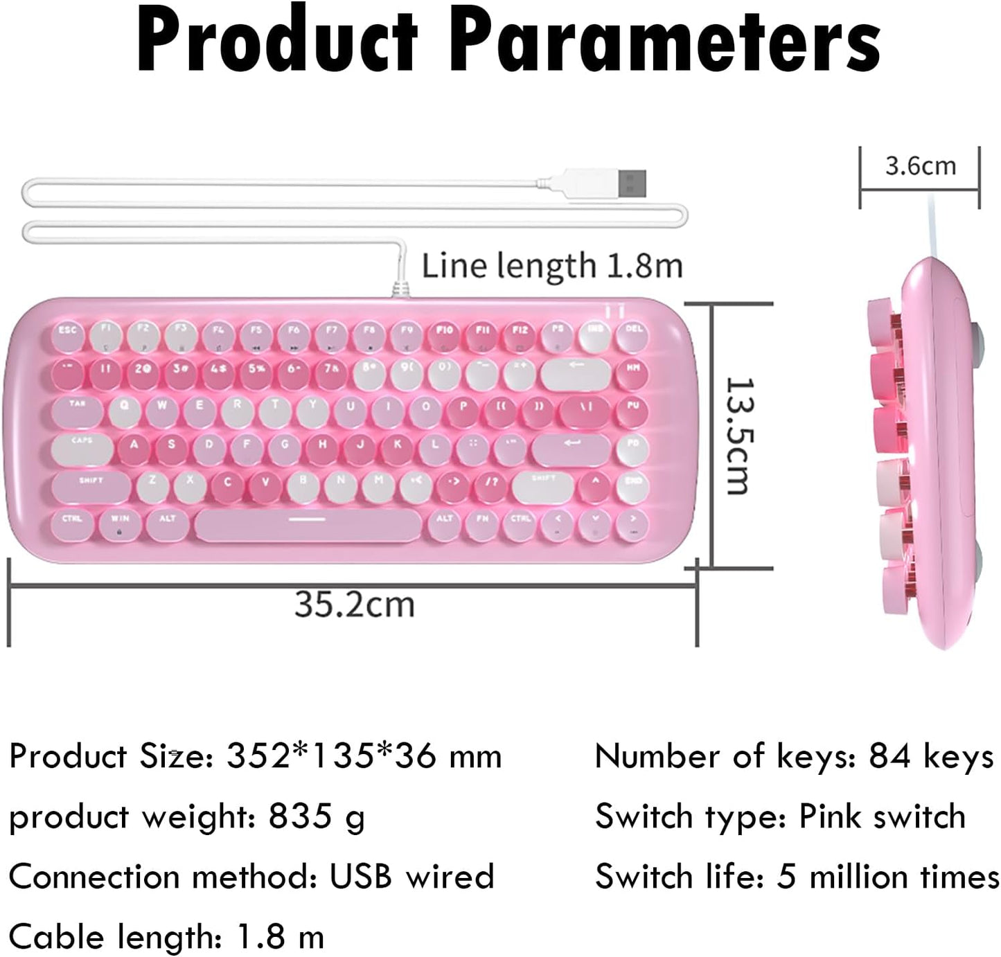 MOFii 84 Keyboards Key Wired Mechanical Keyboard with Colorful Round NEW