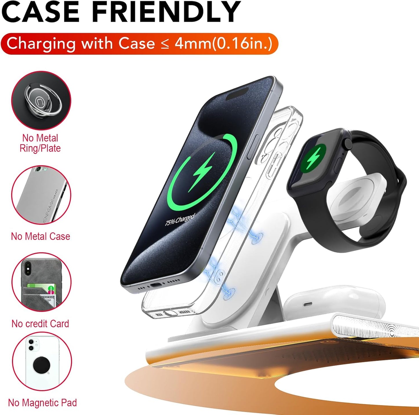 3-in-1 Foldable Fast Wireless Charging Station for Smartphones, White DEMO