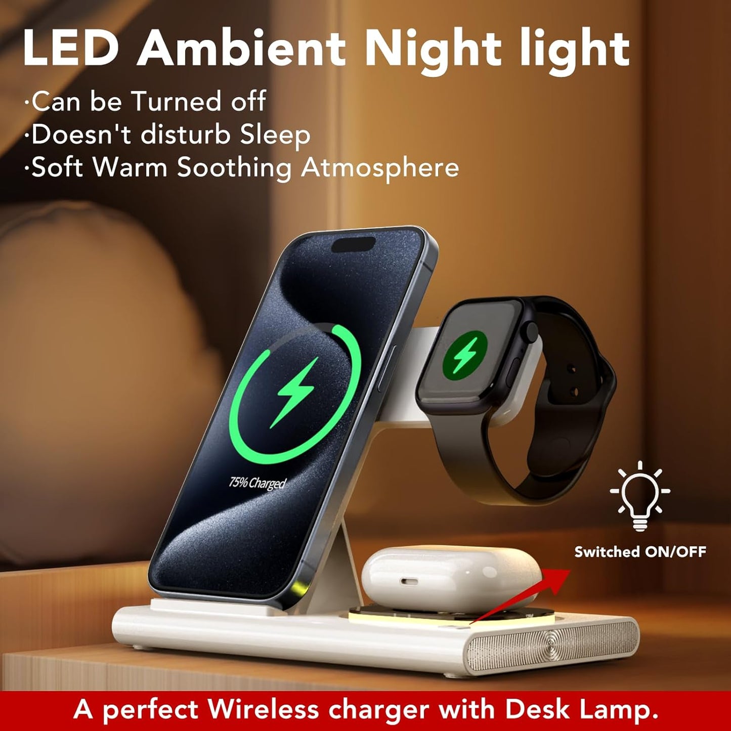 3-in-1 Foldable Fast Wireless Charging Station for Smartphones, White DEMO