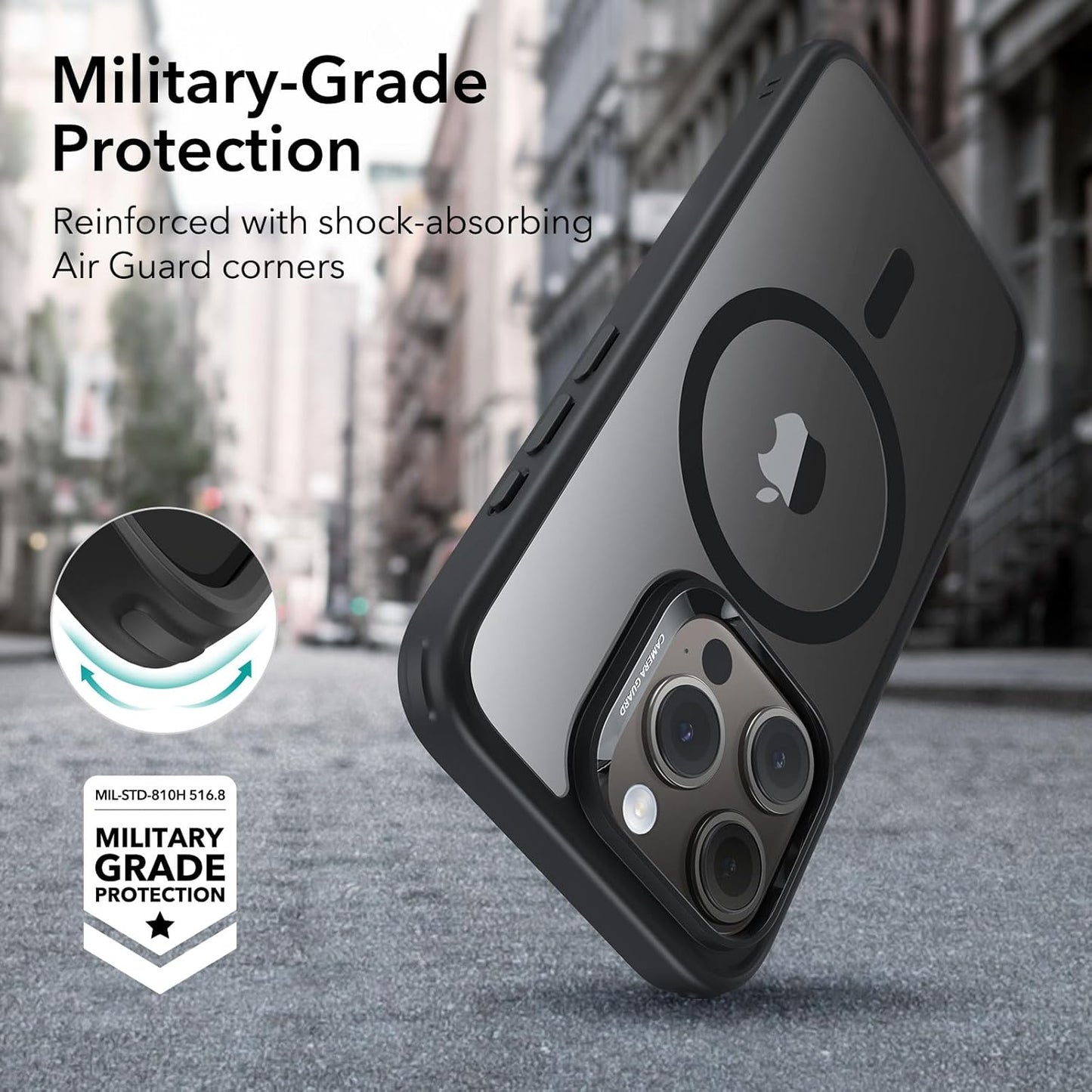 ESR Clear Black Phone Case for iPhone 15 Pro Military-Grade Protection Size NEW