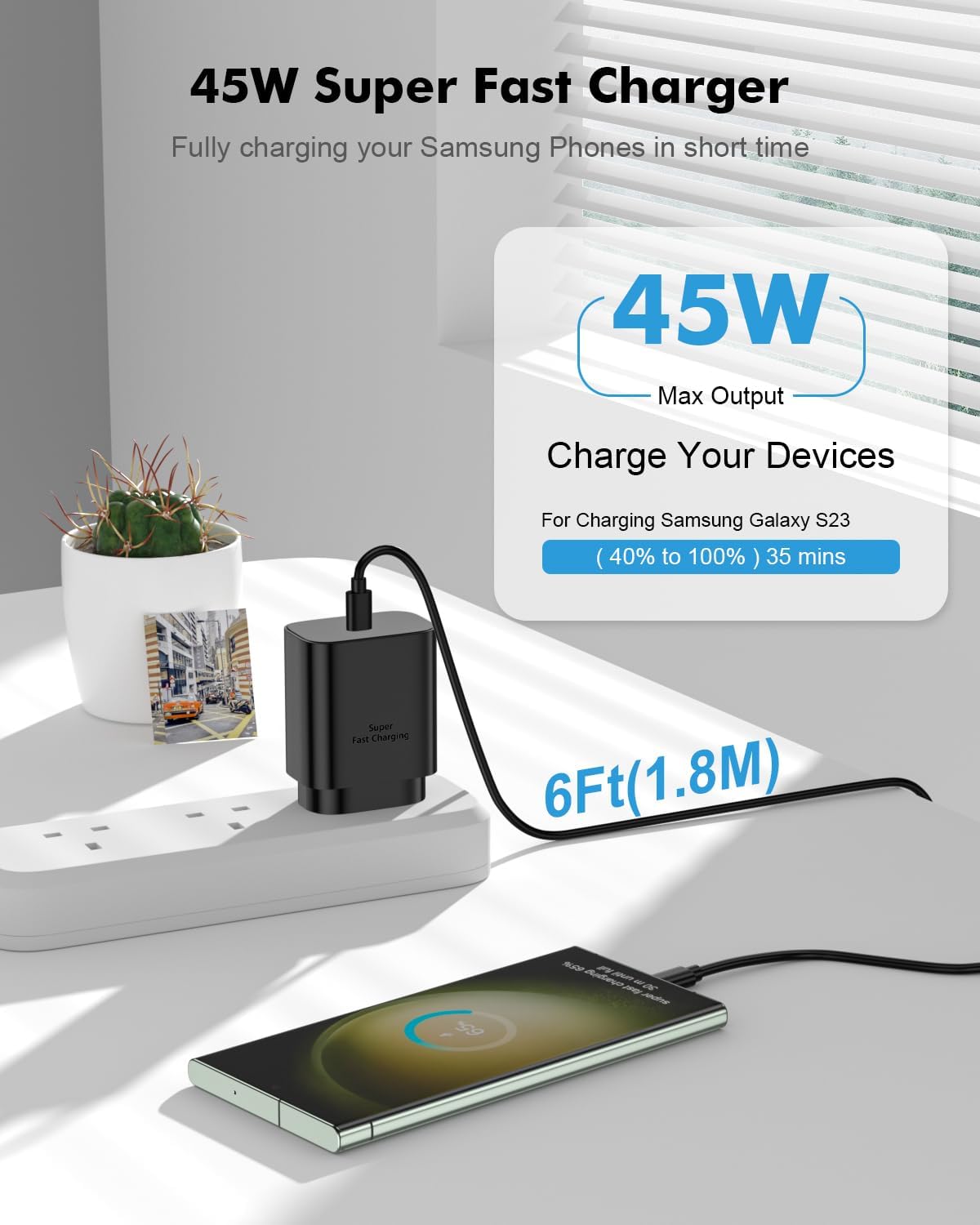 Super Fast Mains Chargers USB-C Charger for Samsung Galaxy - Black 2M/6.6Ft NEW