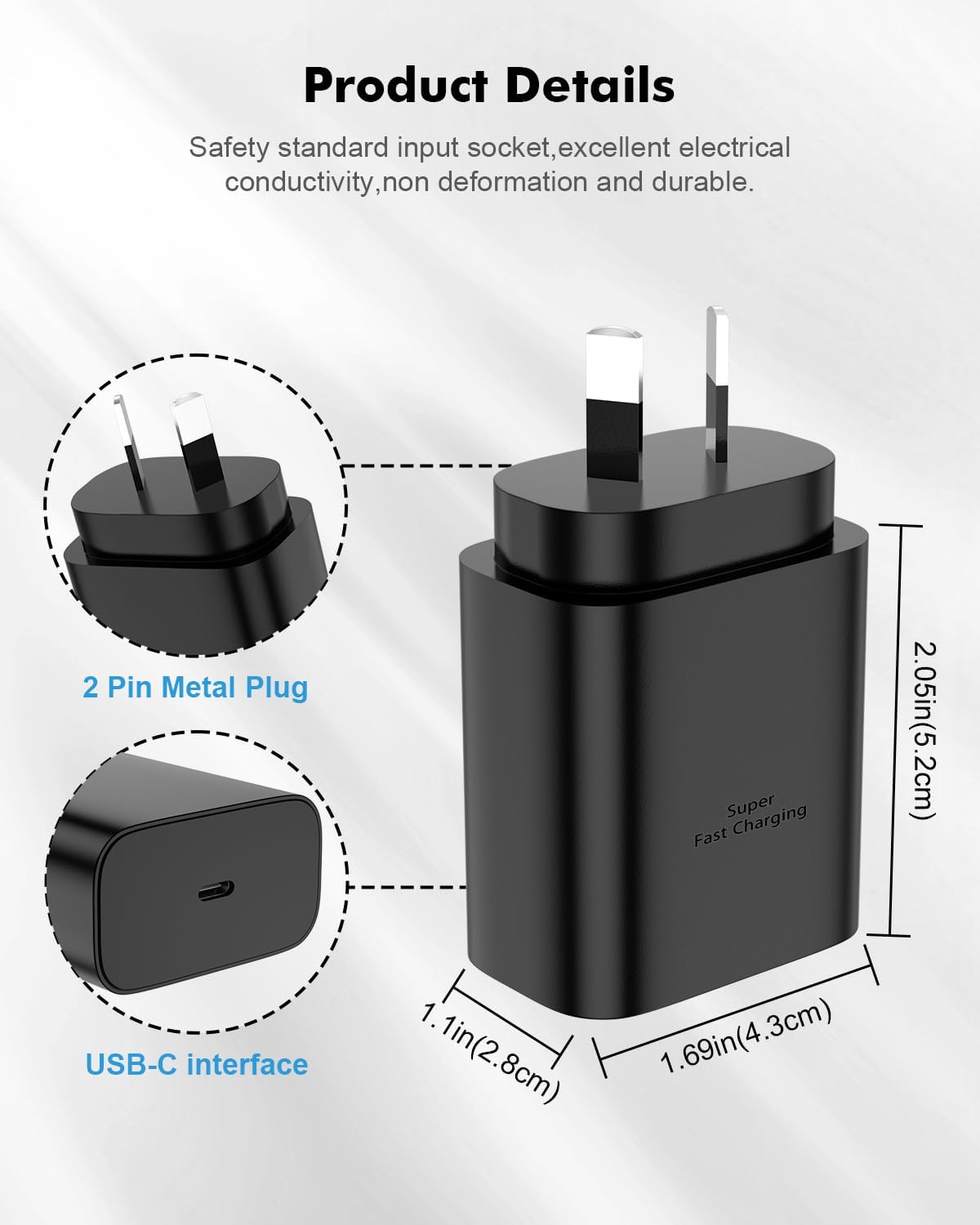 Super Fast Mains Chargers USB-C Charger for Samsung Galaxy - Black 2M/6.6Ft NEW