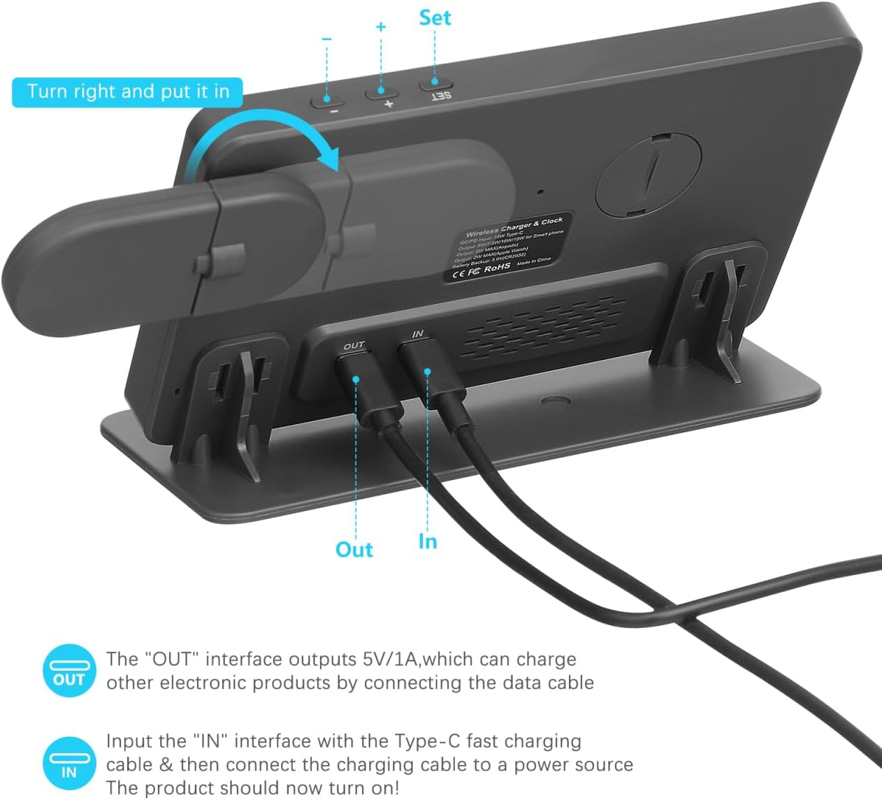 4-in-1 Wireless Charging Station with LED Lights for Qi Induction Chargers NEW