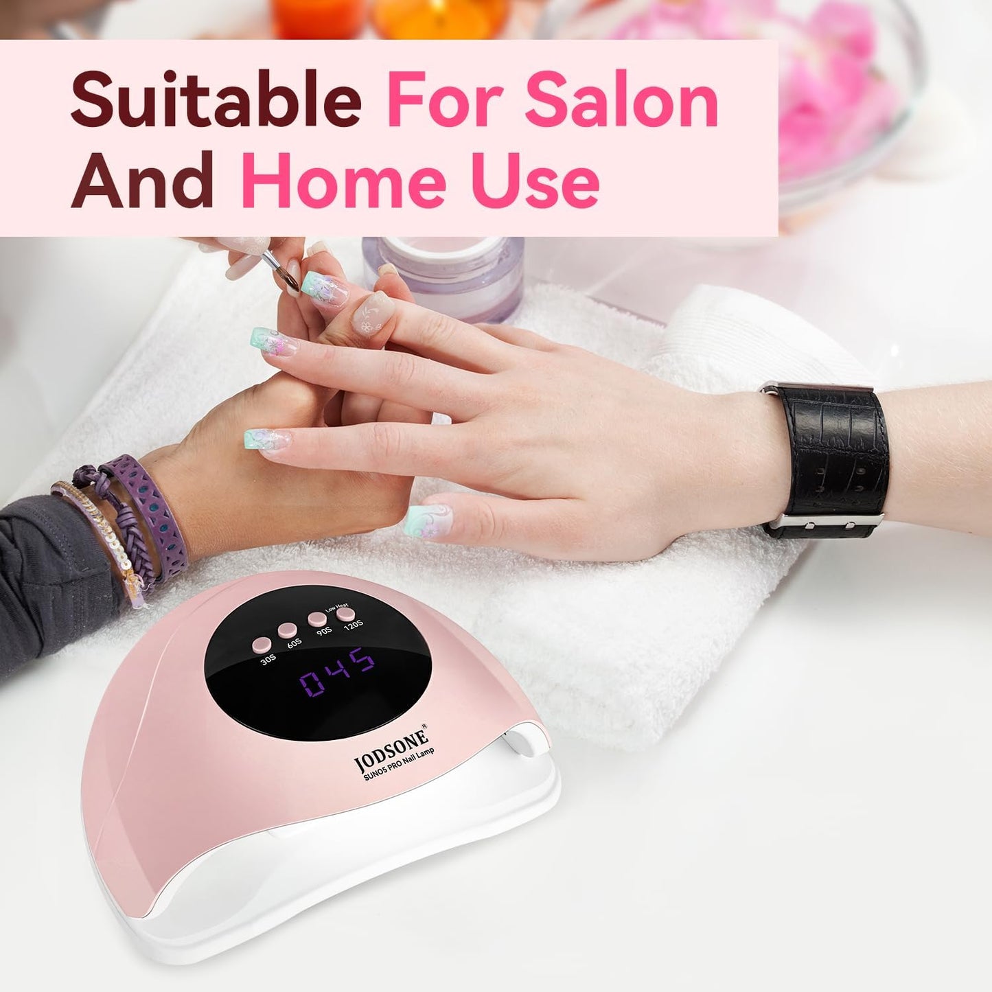 JODSONE UV LED Nail Lamp with 4 Timer Settings, Auto Sensor, Pink Curing NEW