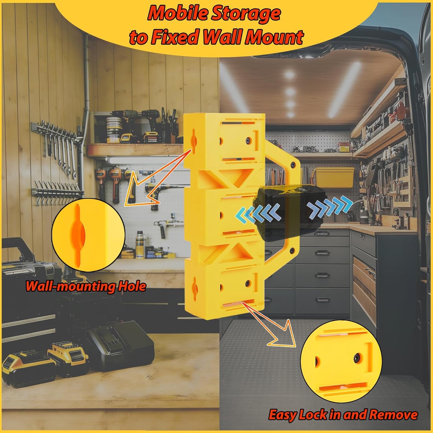 Heavy-Duty 6-Slot Portable Battery Holder Wall Mount in Yellow for Storage DEMO