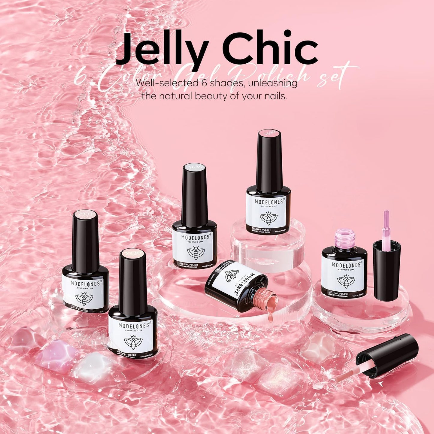 Modelones 6pcs Gel Nail Polish in Jelly Nude Pink Neutral Milky Shades NEW