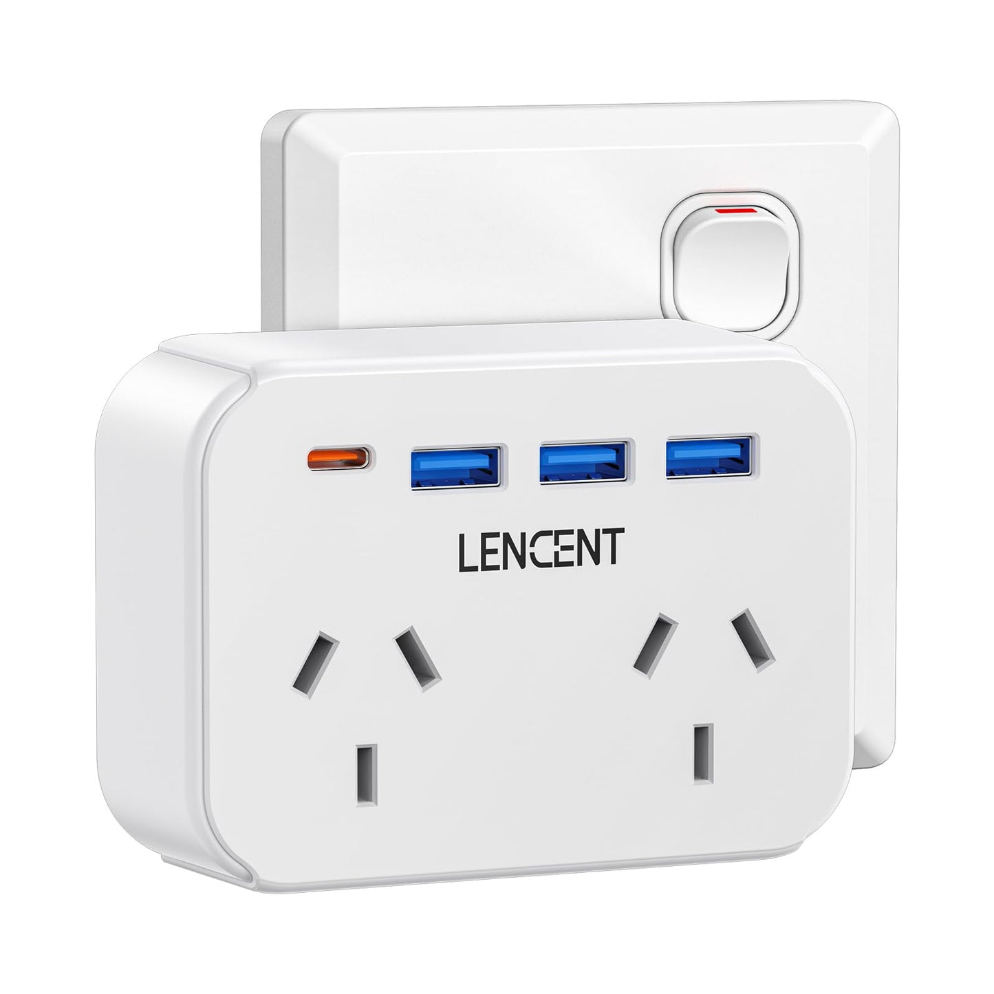LENCENT USB Power Strip with Type-C and 3 A Ports Plug Extension Outlet NEW
