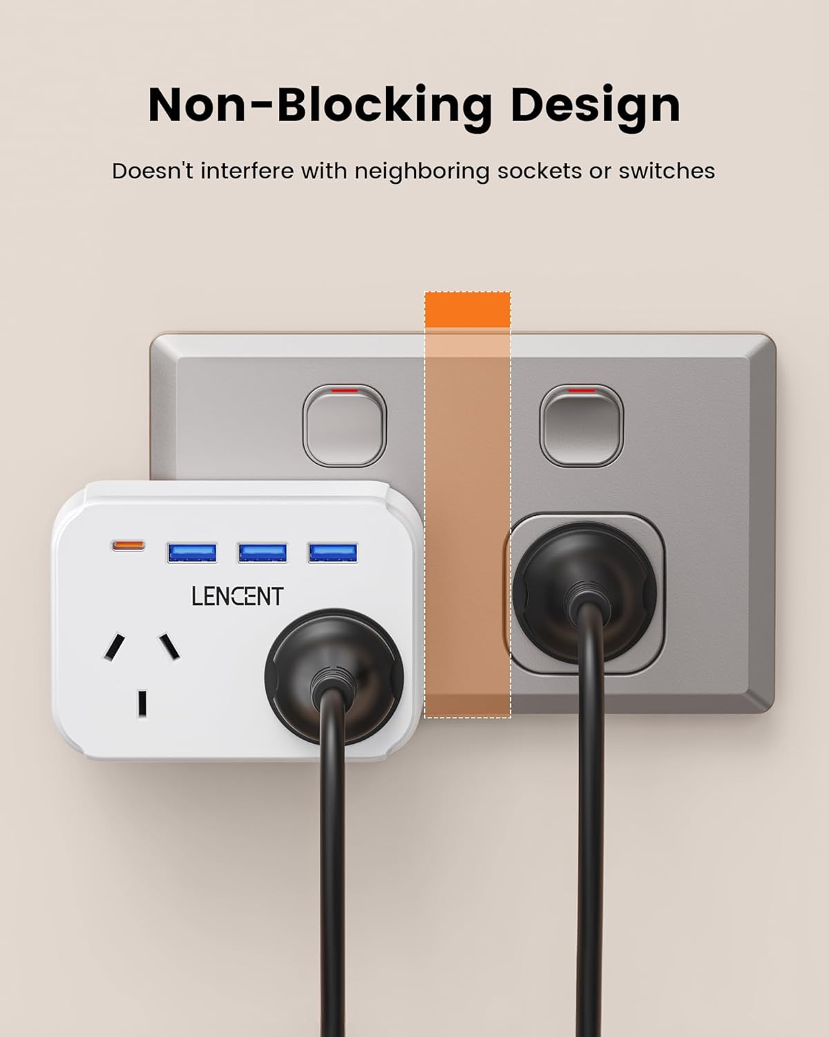 LENCENT USB Power Strip with Type-C and 3 A Ports Plug Extension Outlet NEW