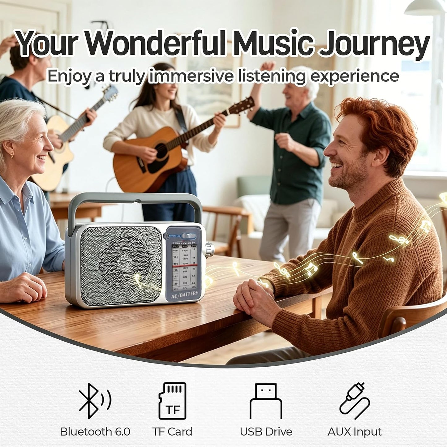 Portable Grey AM/FM Transistor Radio with Bluetooth 5.3 Rechargeable DEMO