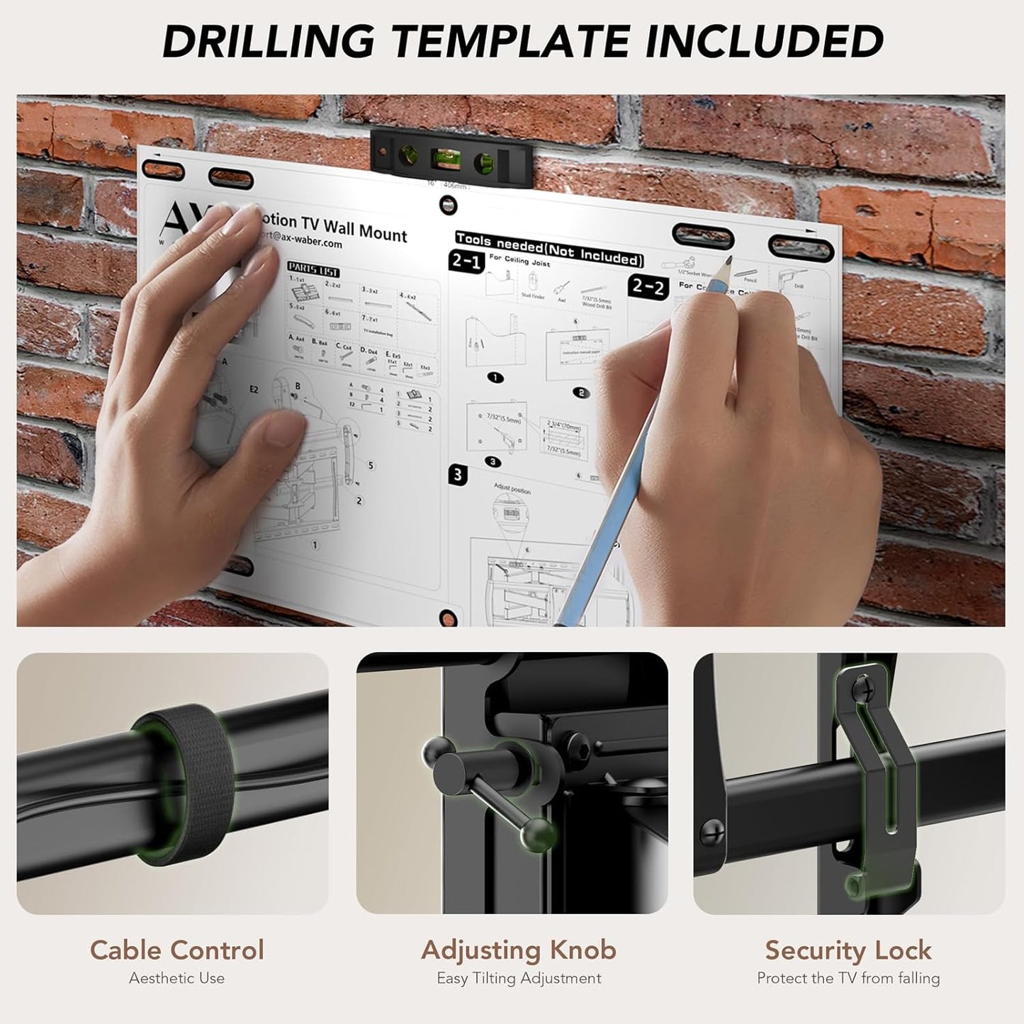 AX WABER Full Motion TV Wall Mount Bracket for 32-85 Inch TVs, Black Size DEMO