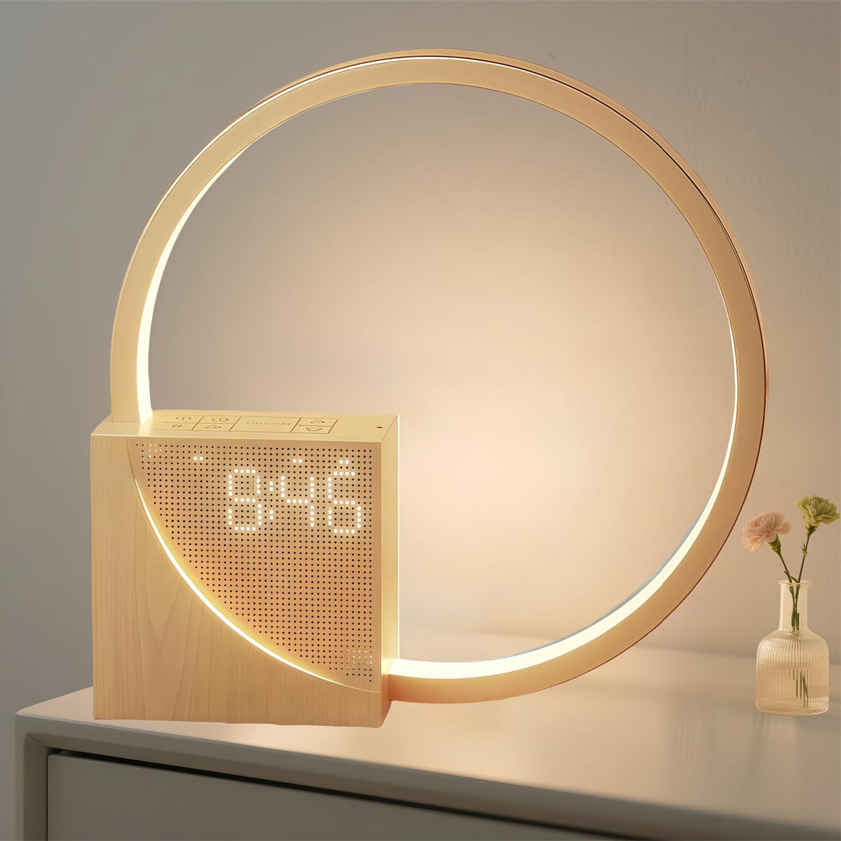 Wooden Electronic Alarm Clock Bedside Lamp with Natural Sounds Home Decor NEW