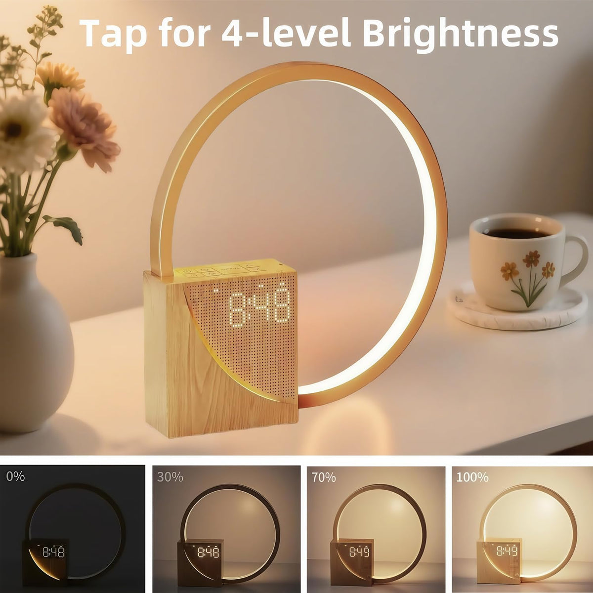 Wooden Electronic Alarm Clock Bedside Lamp with Natural Sounds Home Decor NEW