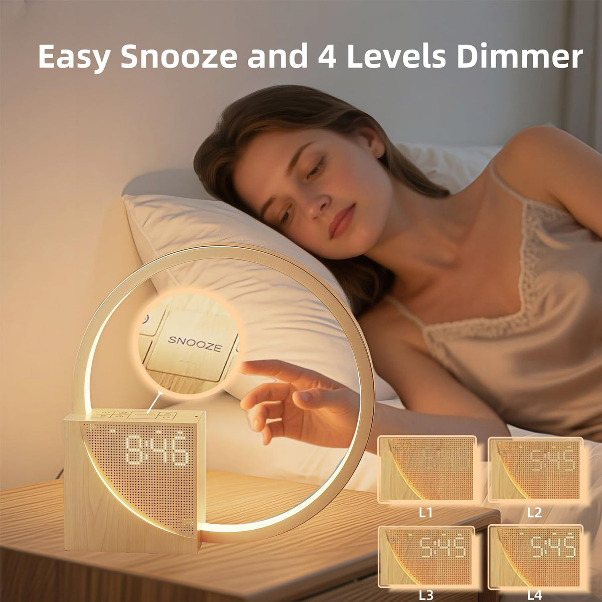 Wooden Electronic Alarm Clock Bedside Lamp with Natural Sounds Home Decor NEW