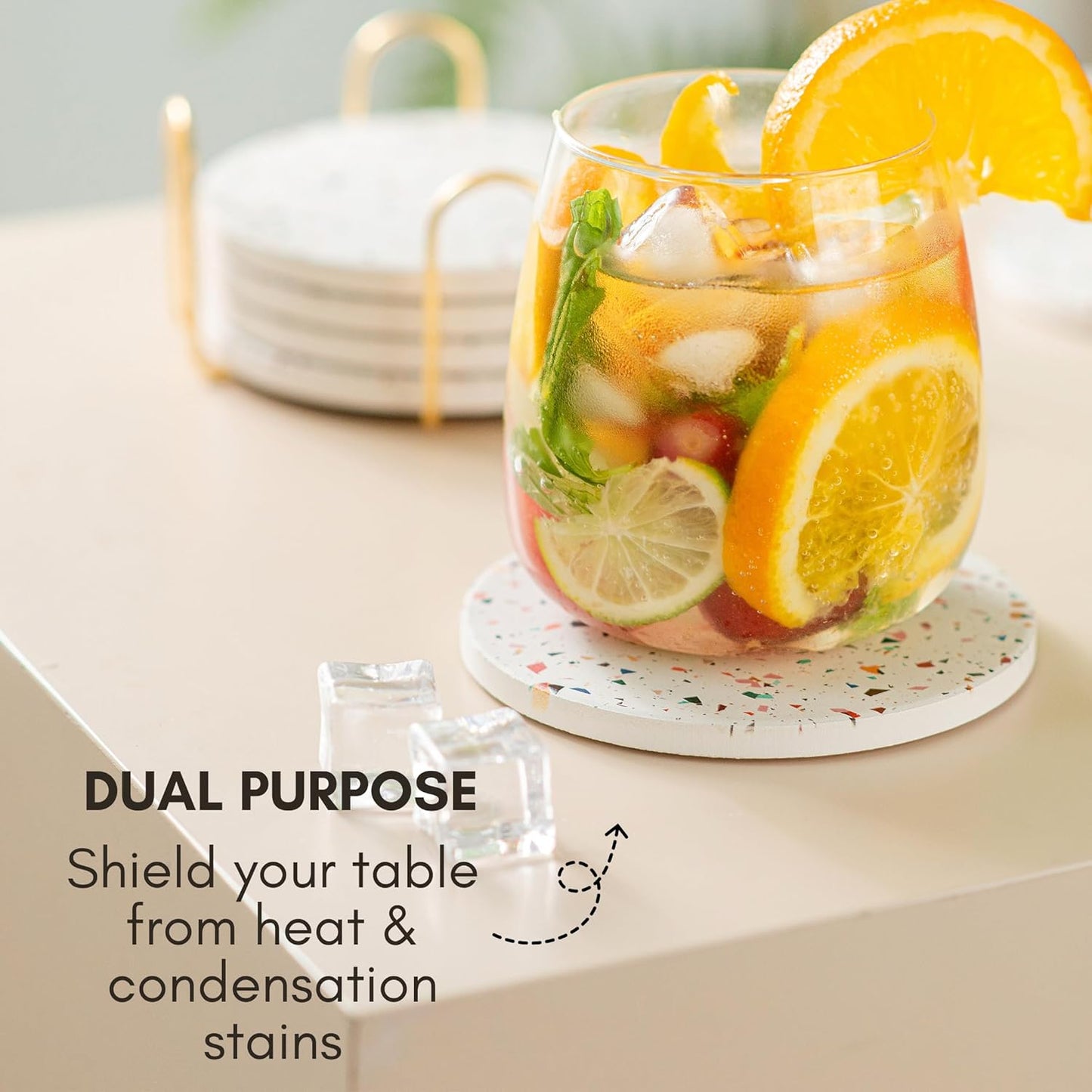 ilohaus Terrazzo Ceramic Absorbent Coasters Set of 6 with Holder - NEW