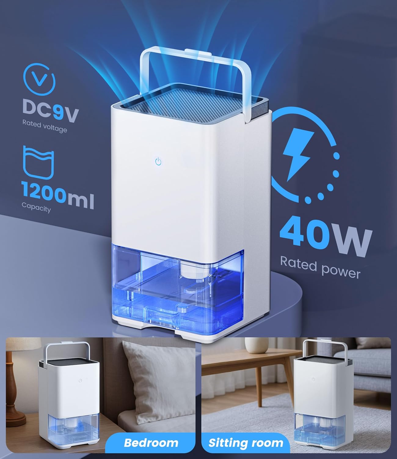 1200ml Electric Dehumidifier for Mold Removal - Quiet Operation, White DEMO