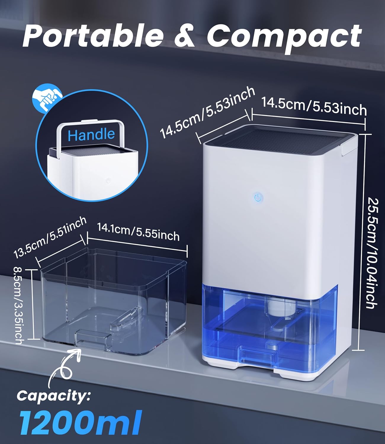 1200ml Electric Dehumidifier for Mold Removal - Quiet Operation, White DEMO