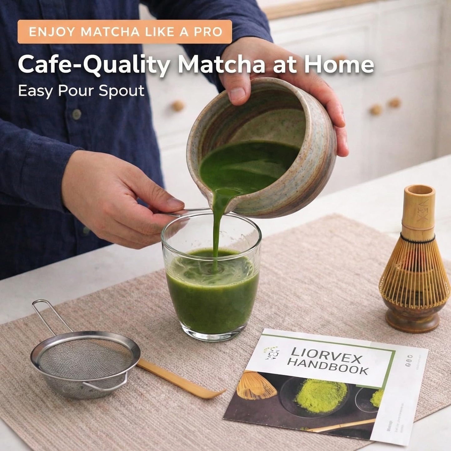 LiorVex Premium Tea Sets Rustic Brown Ceramic Matcha Tea Set - 7-Piece NEW