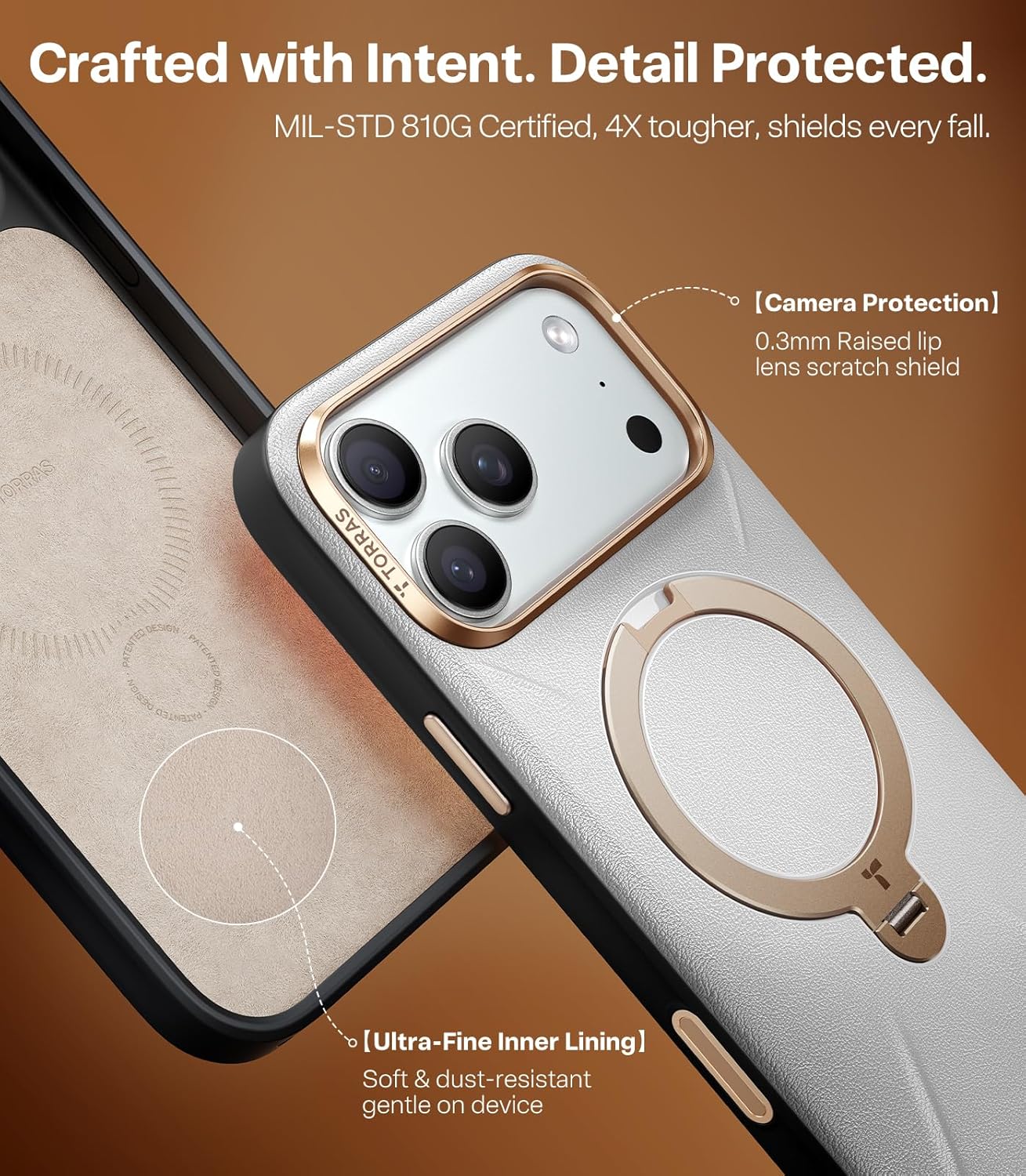 TORRAS Leather Phone Case with Stand for iPhone 17 Pro, Cloud White Size NEW