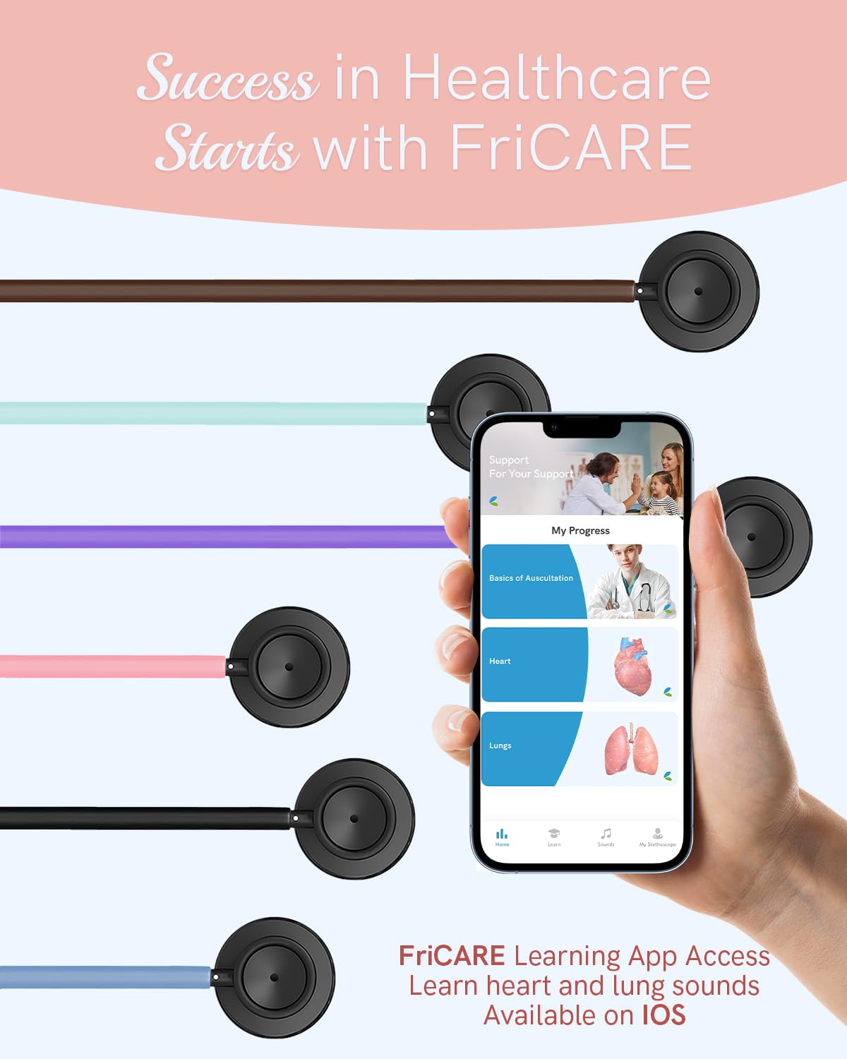 FriCARE Lightweight Dual Head Stethoscope for Medical Home Use in Red NEW