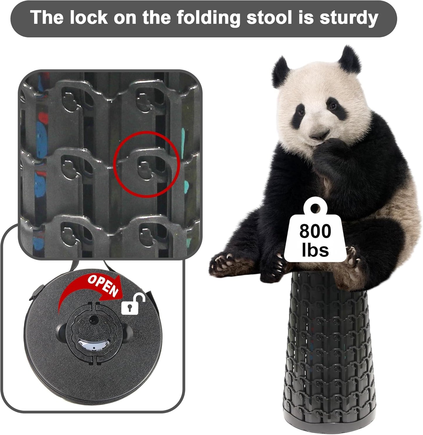 ALEVMOOM Collapsible Camping Stool with Thick Cushion 800Lbs Capacity Size DEMO