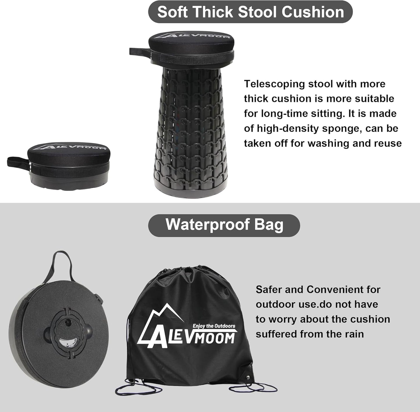 ALEVMOOM Collapsible Camping Stool with Thick Cushion 800Lbs Capacity Size DEMO