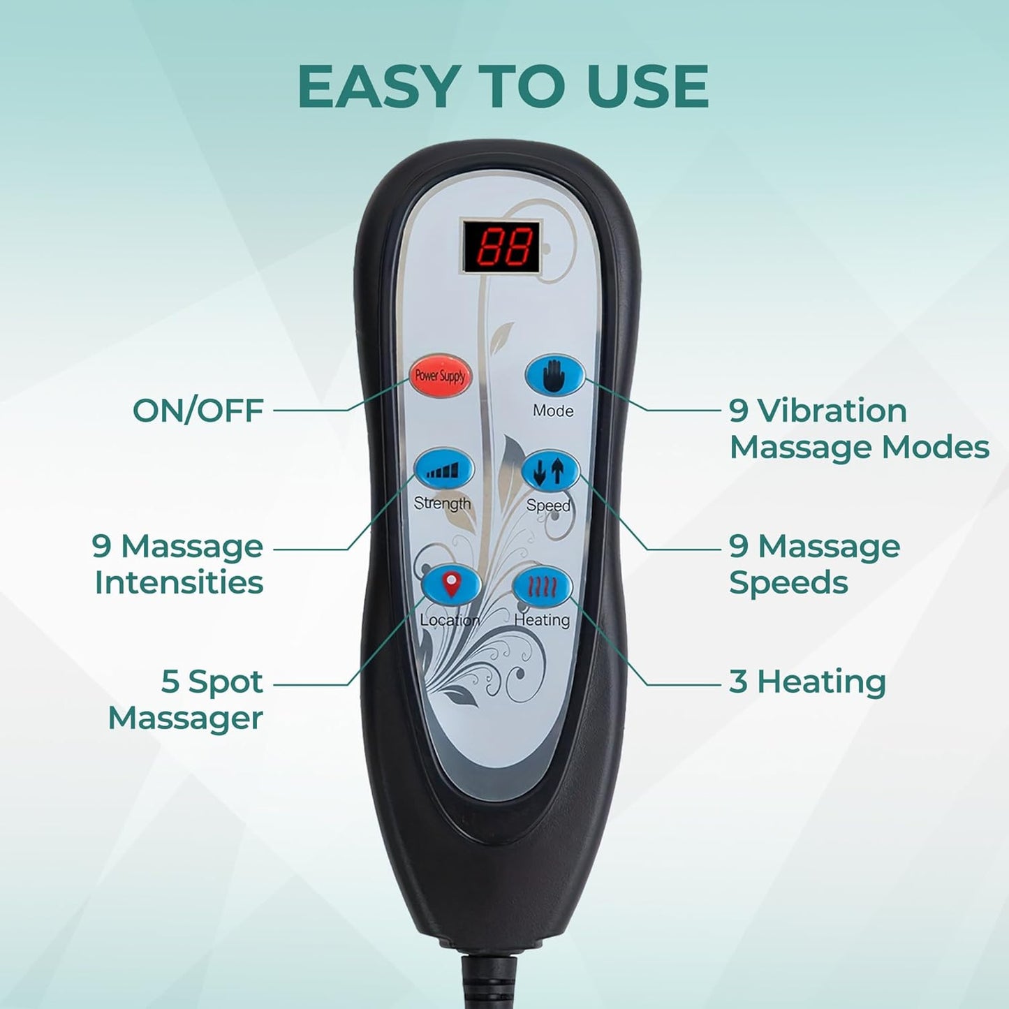 Himouta Vibrating Back Massager Seat Cushion with Heat, Deep Black, DEMO