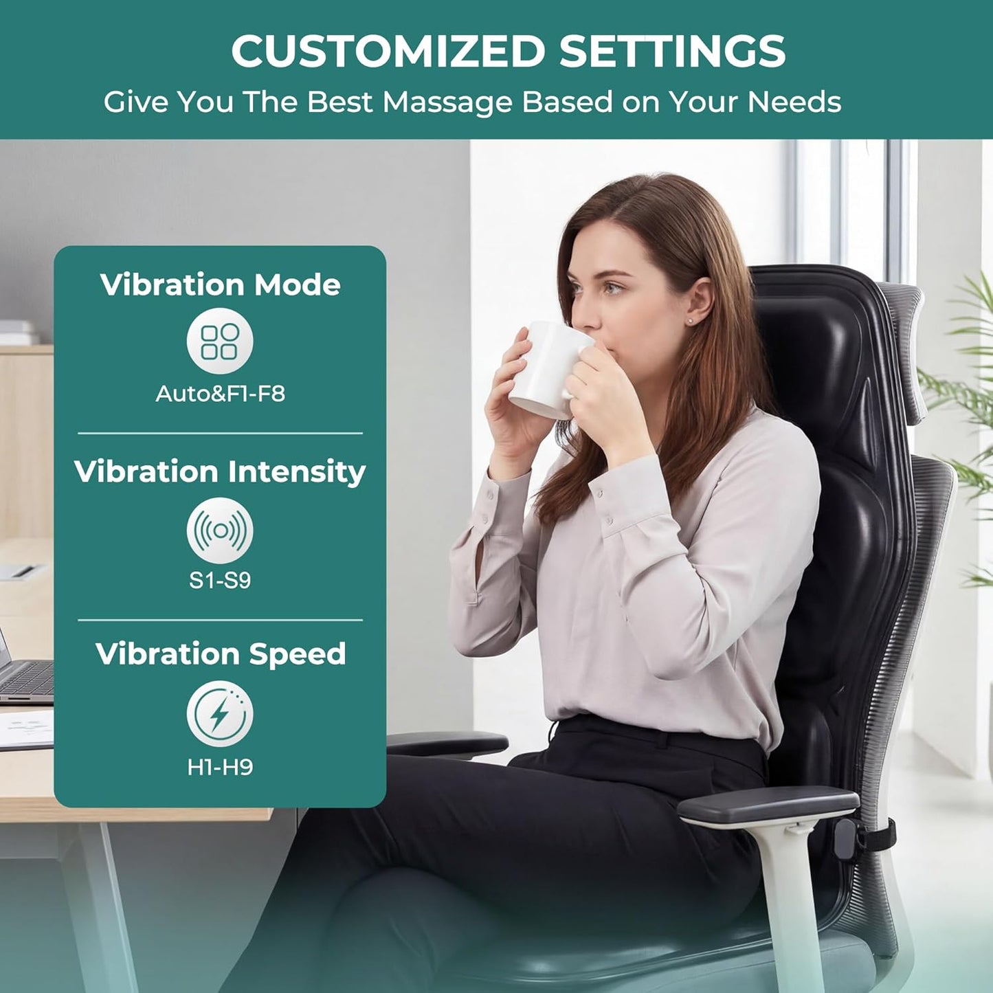 Himouta Vibrating Back Massager Seat Cushion with Heat, Deep Black, DEMO