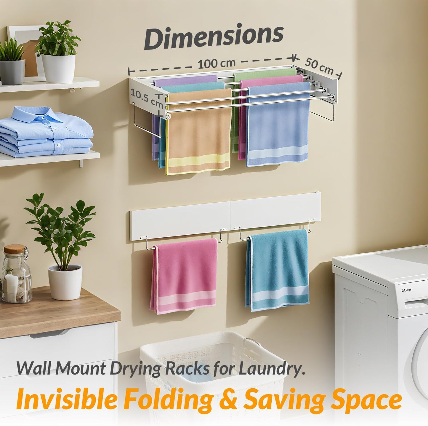 Wall-Mounted Dry Rack Foldable Clothes Line Laundry Drying Storage 100cm NEW