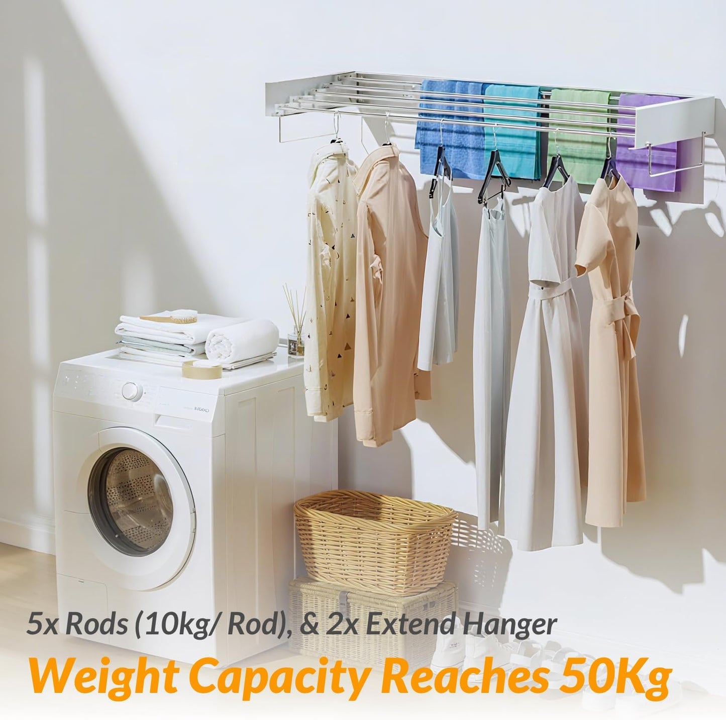 Wall-Mounted Dry Rack Foldable Clothes Line Laundry Drying Storage 100cm NEW