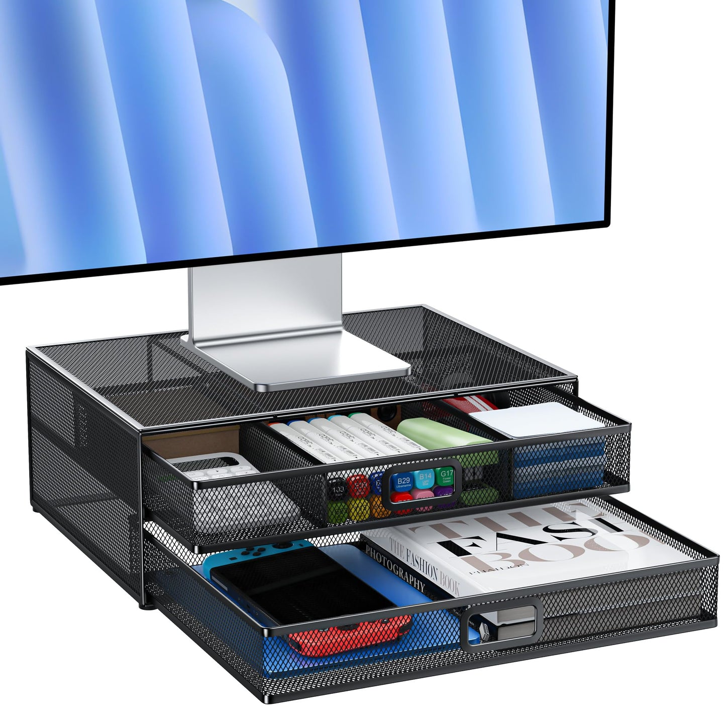 Auvo Metal Monitor Stand Riser with Two Drawers Computer Desk Organizer NEW
