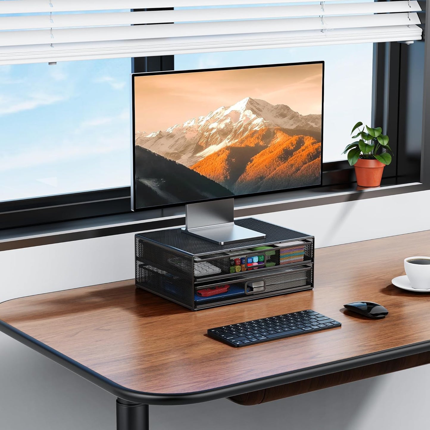 Auvo Metal Monitor Stand Riser with Two Drawers Computer Desk Organizer NEW