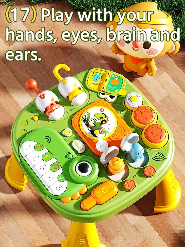 Wooden Musical Activity Table Sensory Fun Educational Toy Green Standard DEMO
