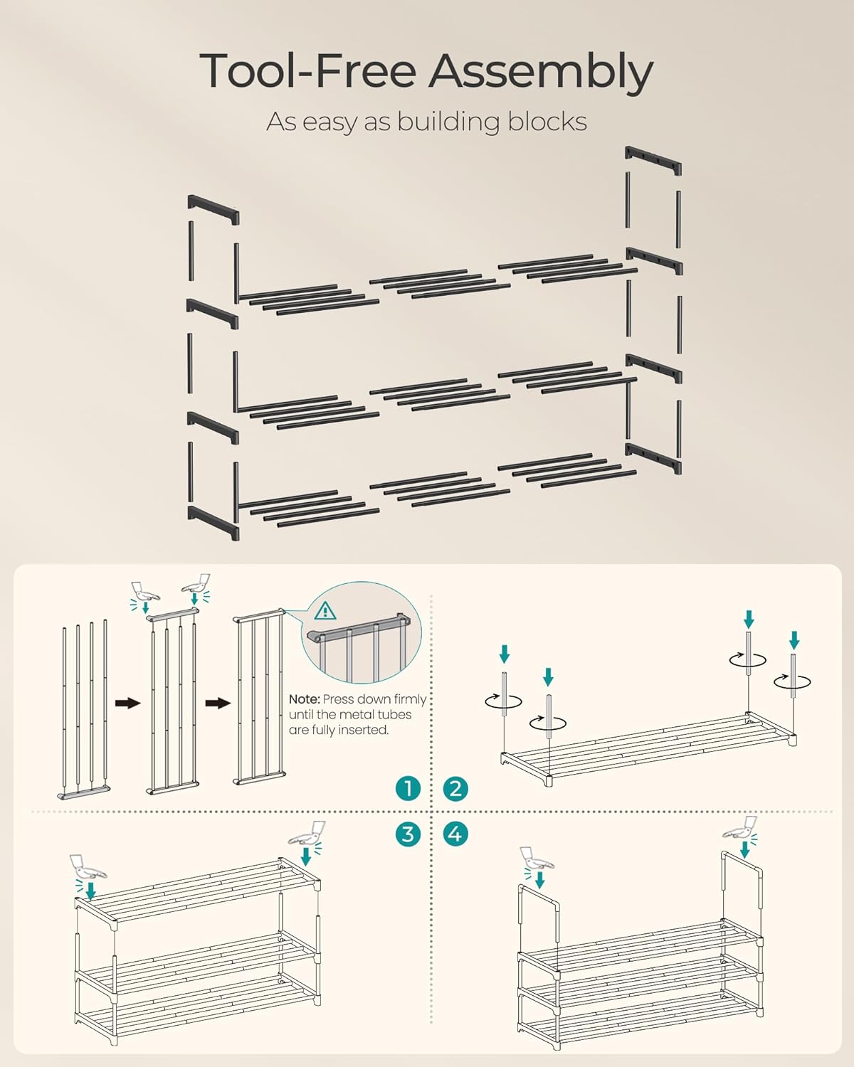 SONGMICS 3-Tier Free Standing Shoe Organizer Rack Metal Storage Shelf Size NEW