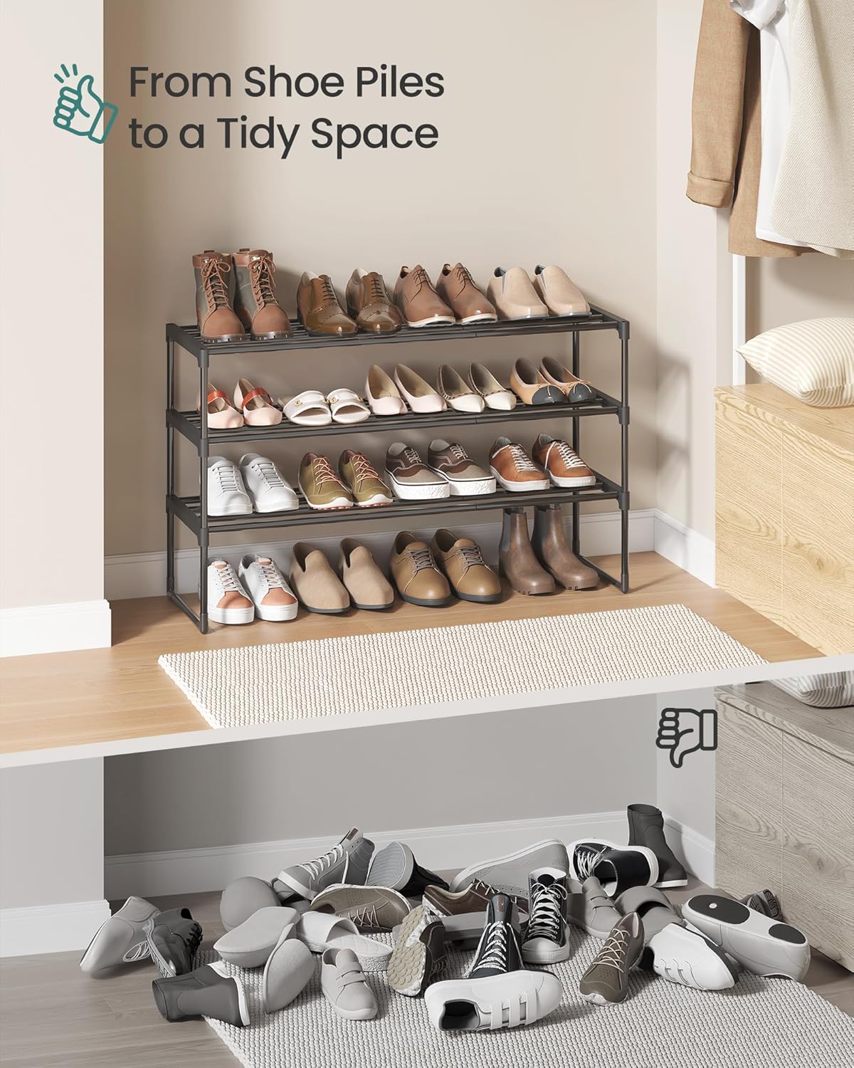 SONGMICS 3-Tier Free Standing Shoe Organizer Rack Metal Storage Shelf Size NEW
