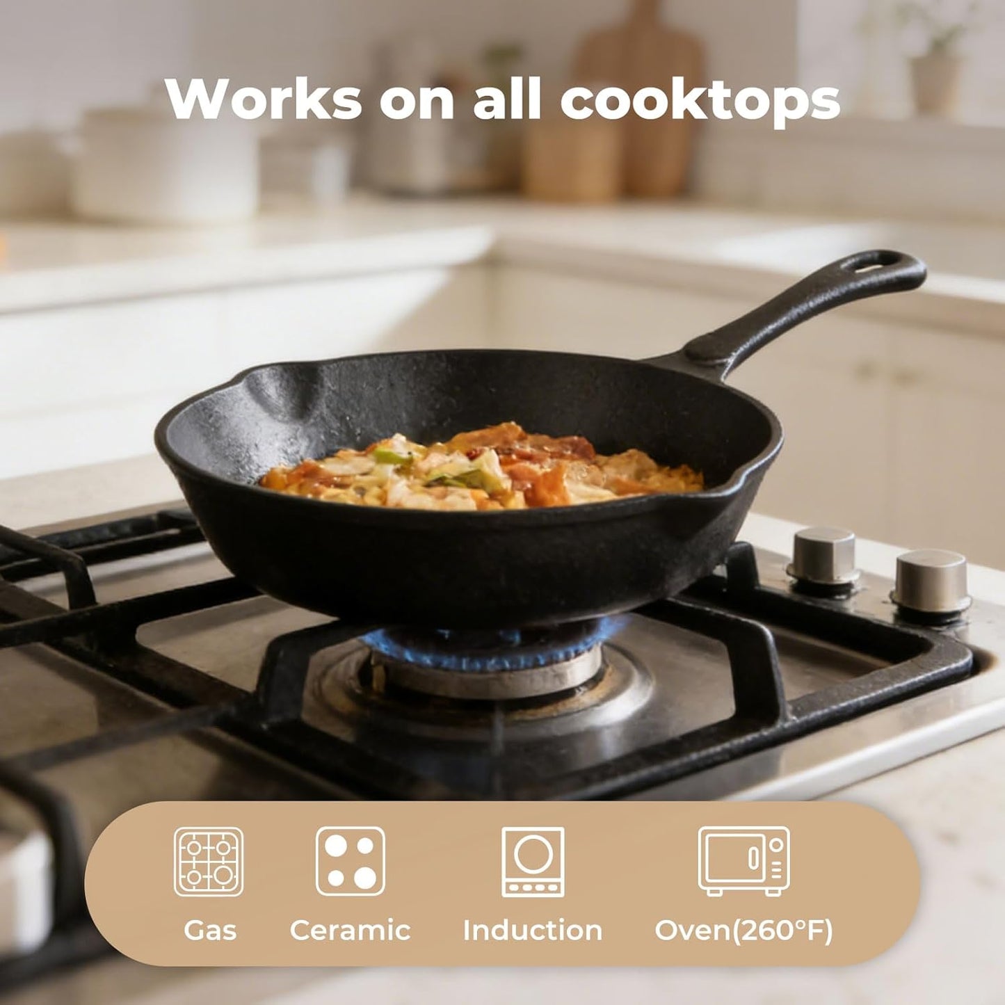 TOQUE Pre-Seasoned Cast Iron Skillet Frying Pan Cookware Black Size 7.9 NEW