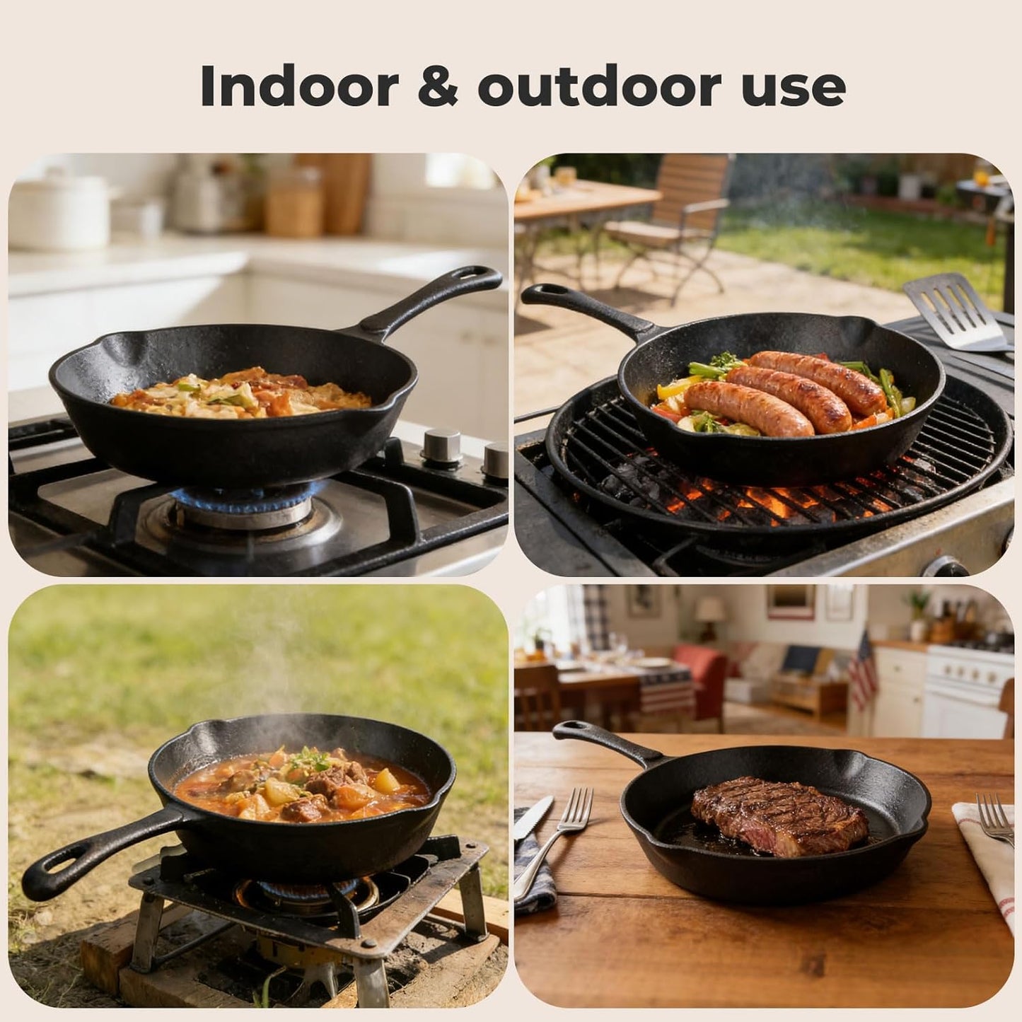 TOQUE Pre-Seasoned Cast Iron Skillet Frying Pan Cookware Black Size 7.9 NEW