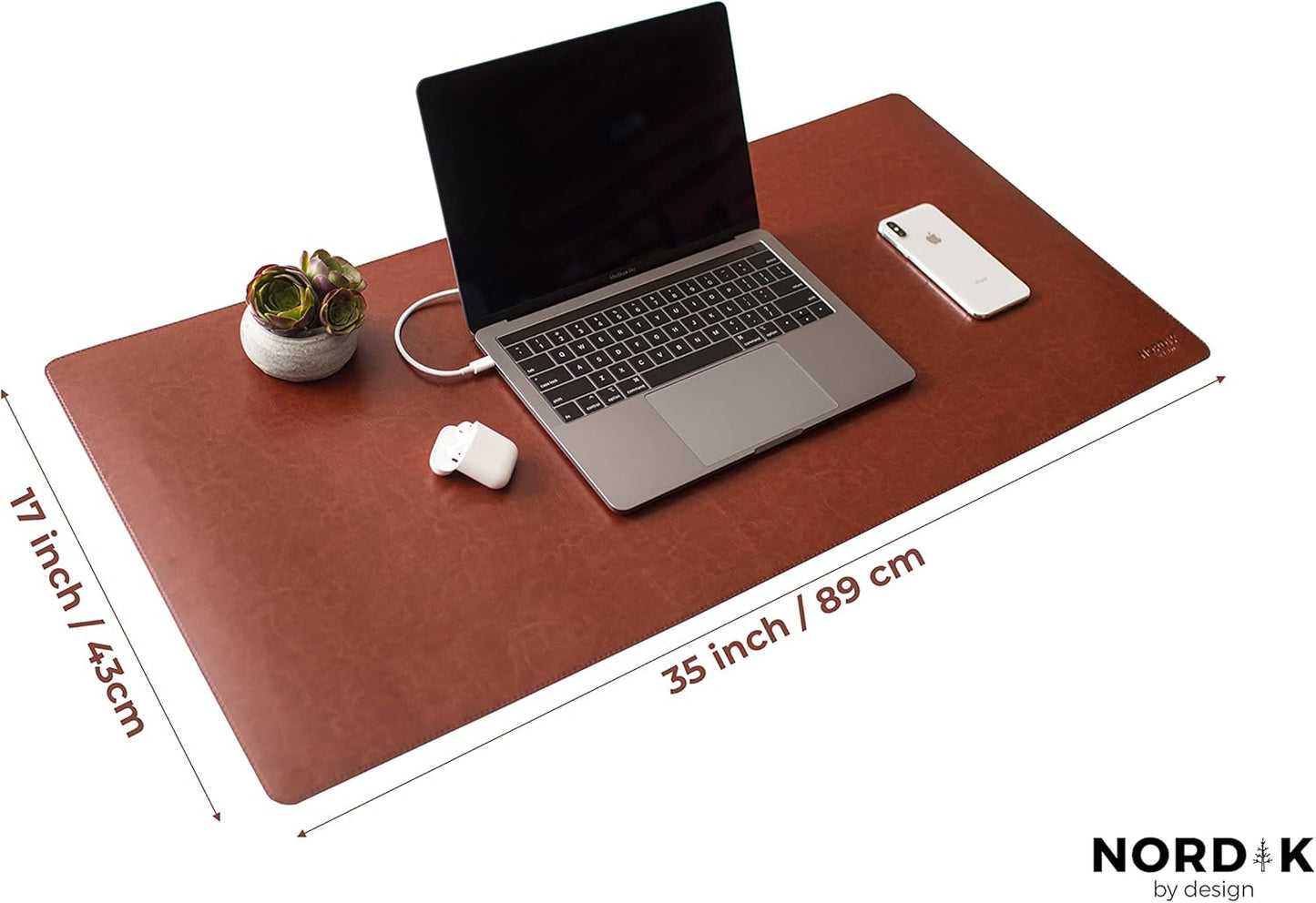 Nordik By Mouse Pads Design Leather Desk Mat Cable Organizer Cognac Brown NEW