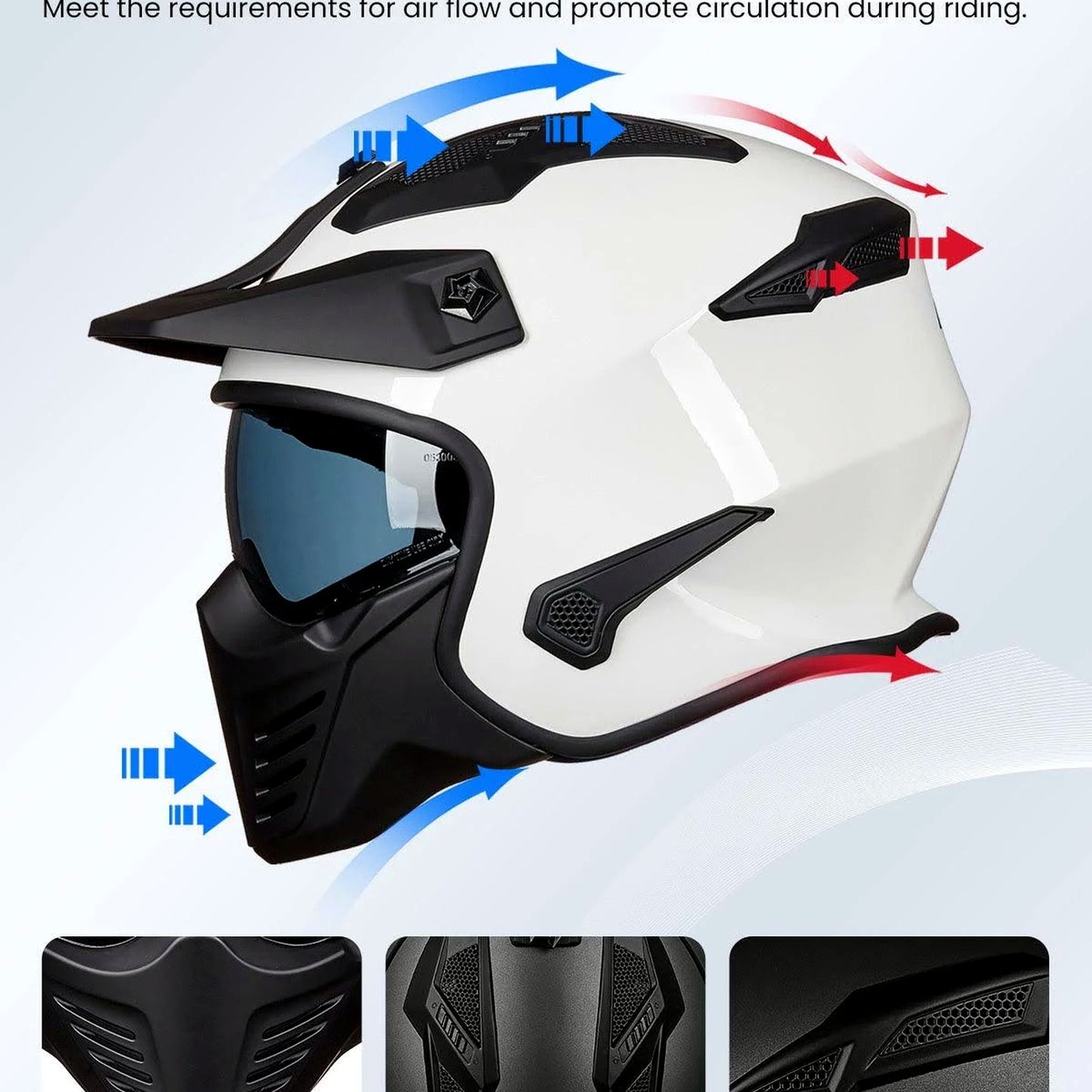 ILM 3/4 Half Face Motorcycle Helmet for Men & Women, White, Size S NEW