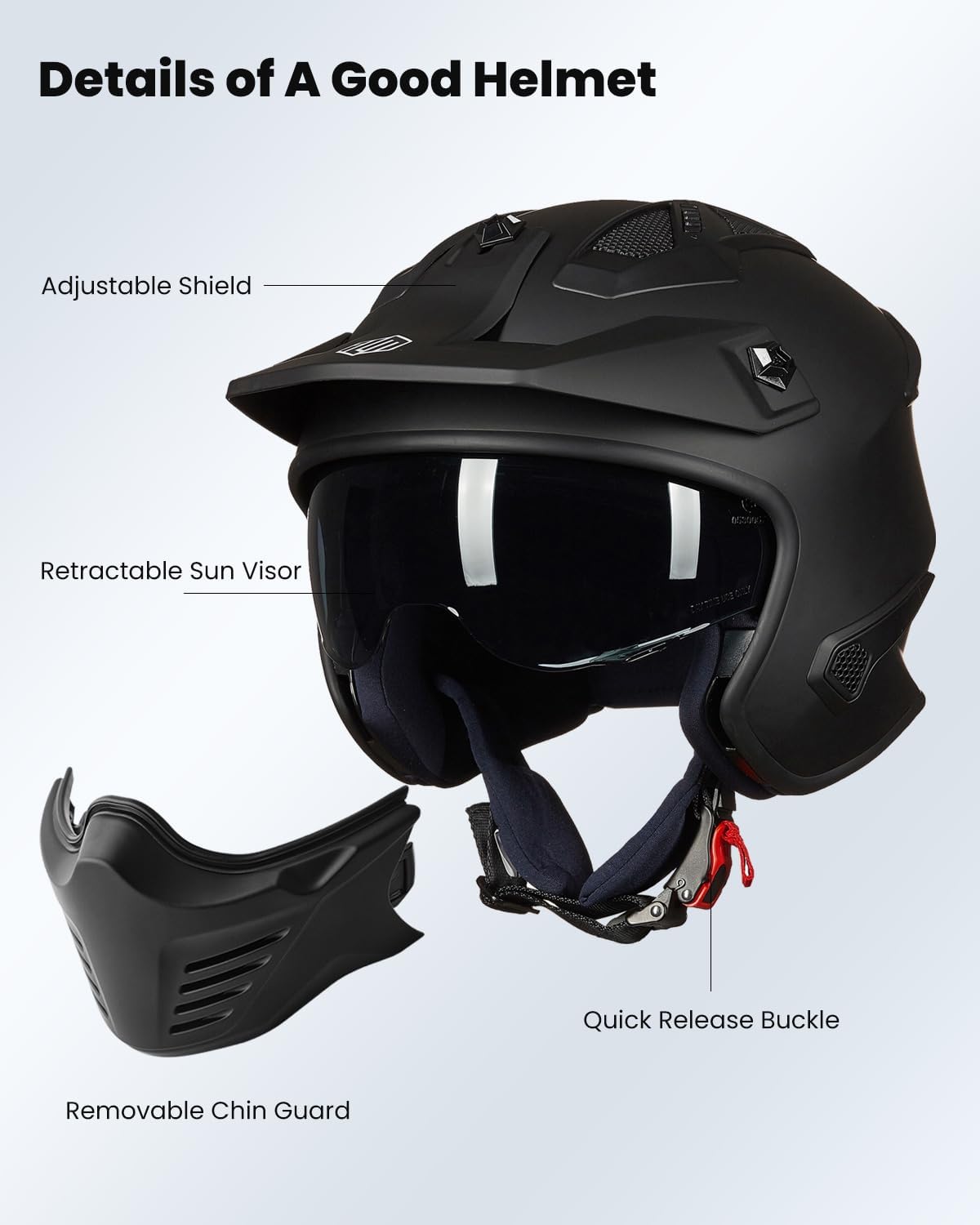 ILM 3/4 Half Face Motorcycle Helmet for Men & Women, White, Size S NEW